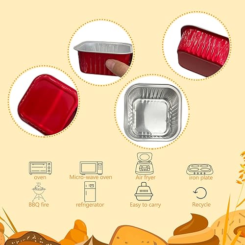 Miniatura 4 de 50 mini tazas cuadradas de aluminio para hornear con tapas, sartenes desechables de 5 onzas, recipientes para hornear cupcakes, recipientes para