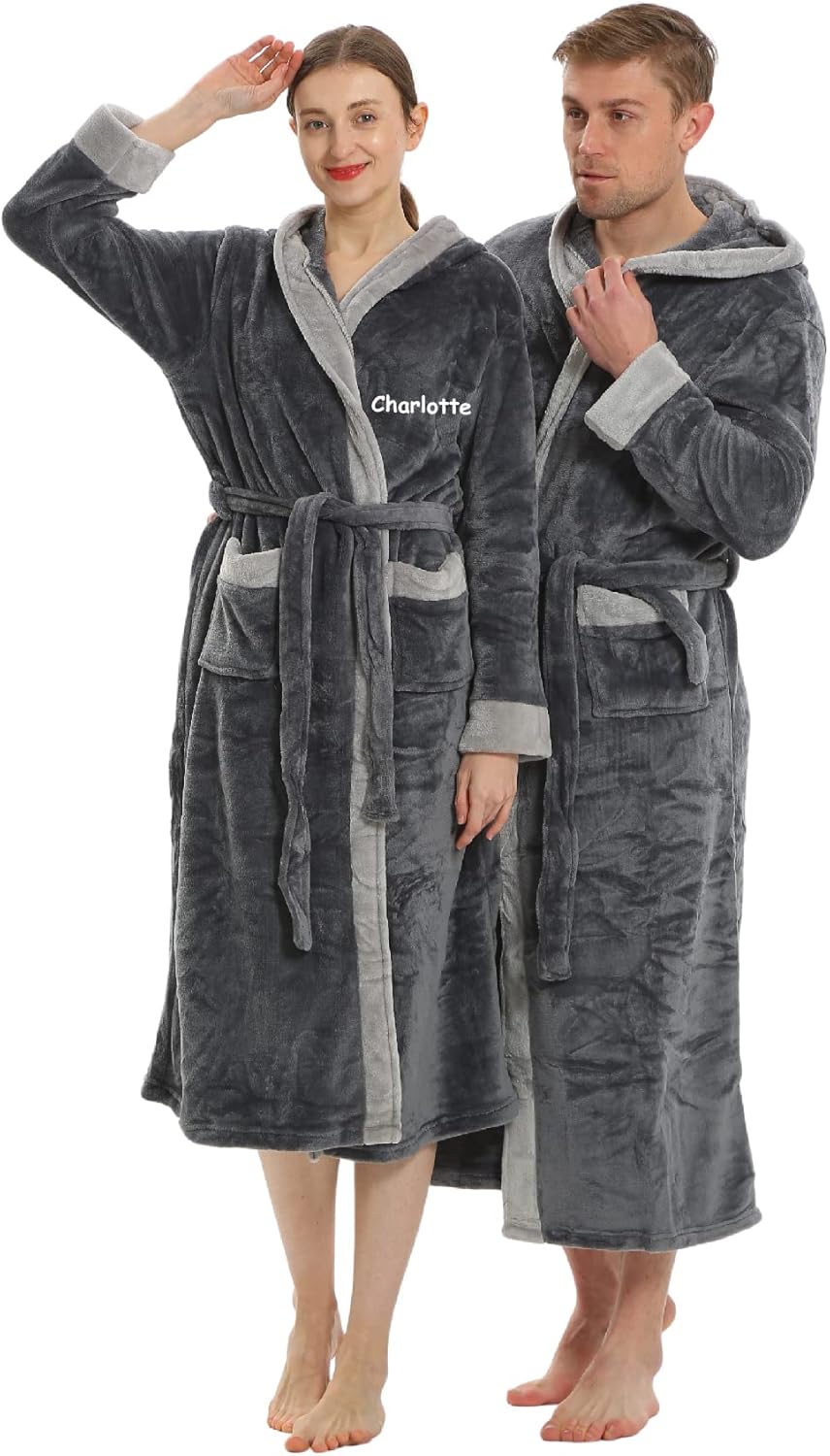 2pc His and Her Hooded Plush Robes with Custom Names