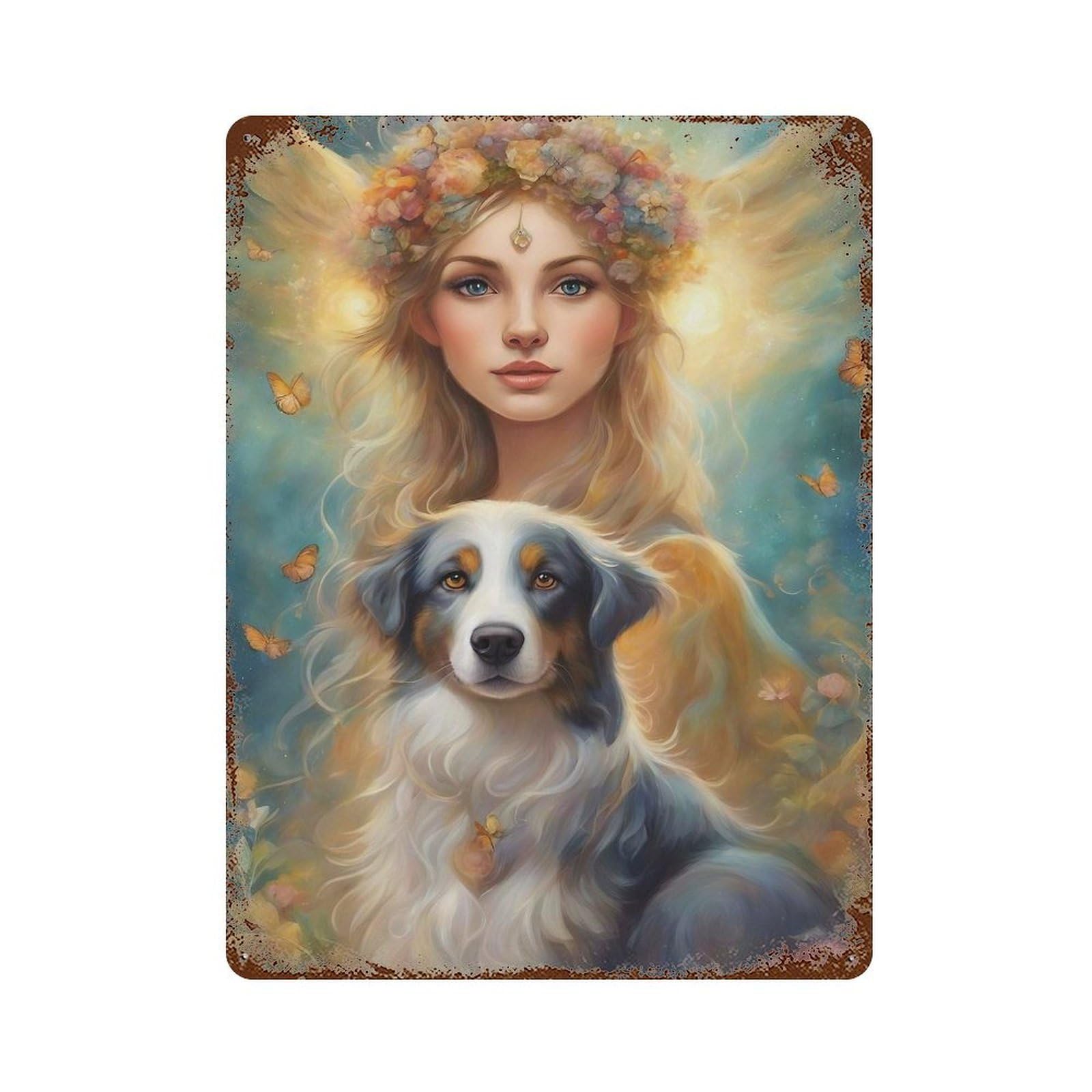 Dog00079 Rust Effect Tin Sign 15.7"x11.8", Ideal for Shed, Workshop And Garage Wall Decor