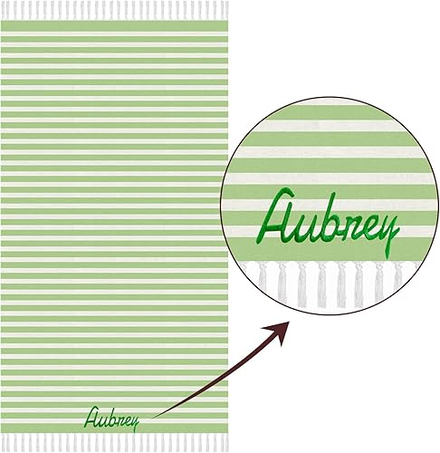 Miniatura 2 de Toalla de playa personalizada con nombre, toalla de playa turca de algodón con borlas, de gran tamaño, 39 x 70 pulgadas, toalla de playa con nombre