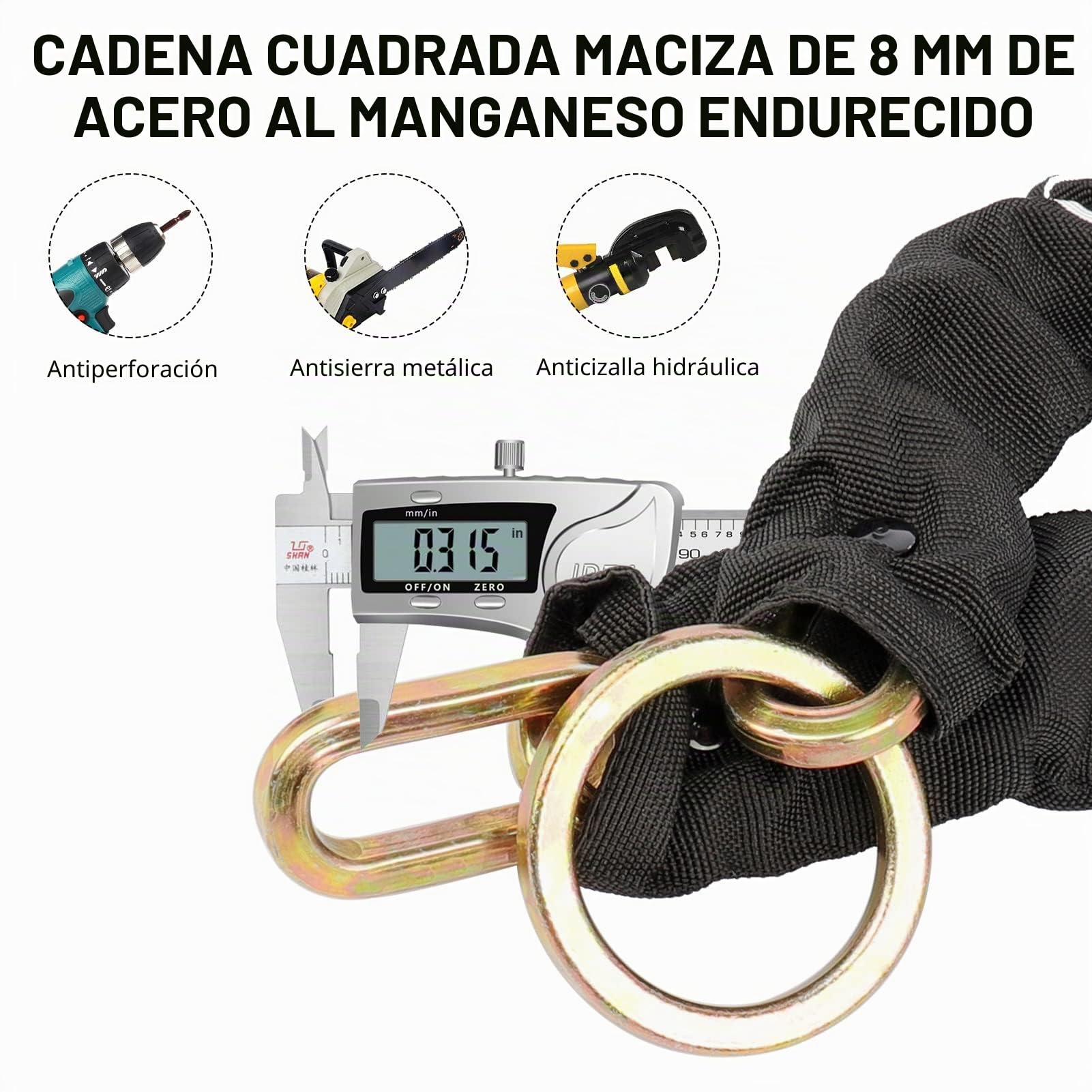 Candado de cadena de acero endurecido de 8 mm, 96 cm, cadena de bloqueo de motocicleta y candado de seguridad, candado de alta seguridad para bicicleta, motocicleta, scooter, puerta, 3 llaves
