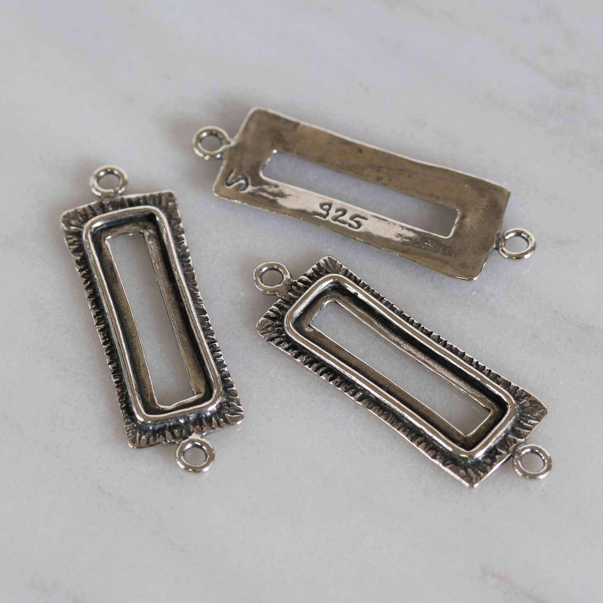 Stera Jewelry 3 szt. teksturowane prostokątne elementy ze srebra wysokiej próby 925 z pętelkami do Twoich kolczyków lub naszyjników