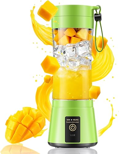 Licuadora portátil inalámbrica de tamaño personal Licuadora recargable por USB para batidos y batidos, 6 cuchillas con vaso de jugo sin BPA de 12.8