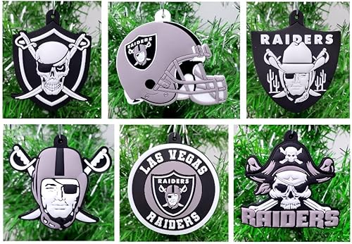 Juego de adornos navideños con temática de equipo de fútbol plateado y negro