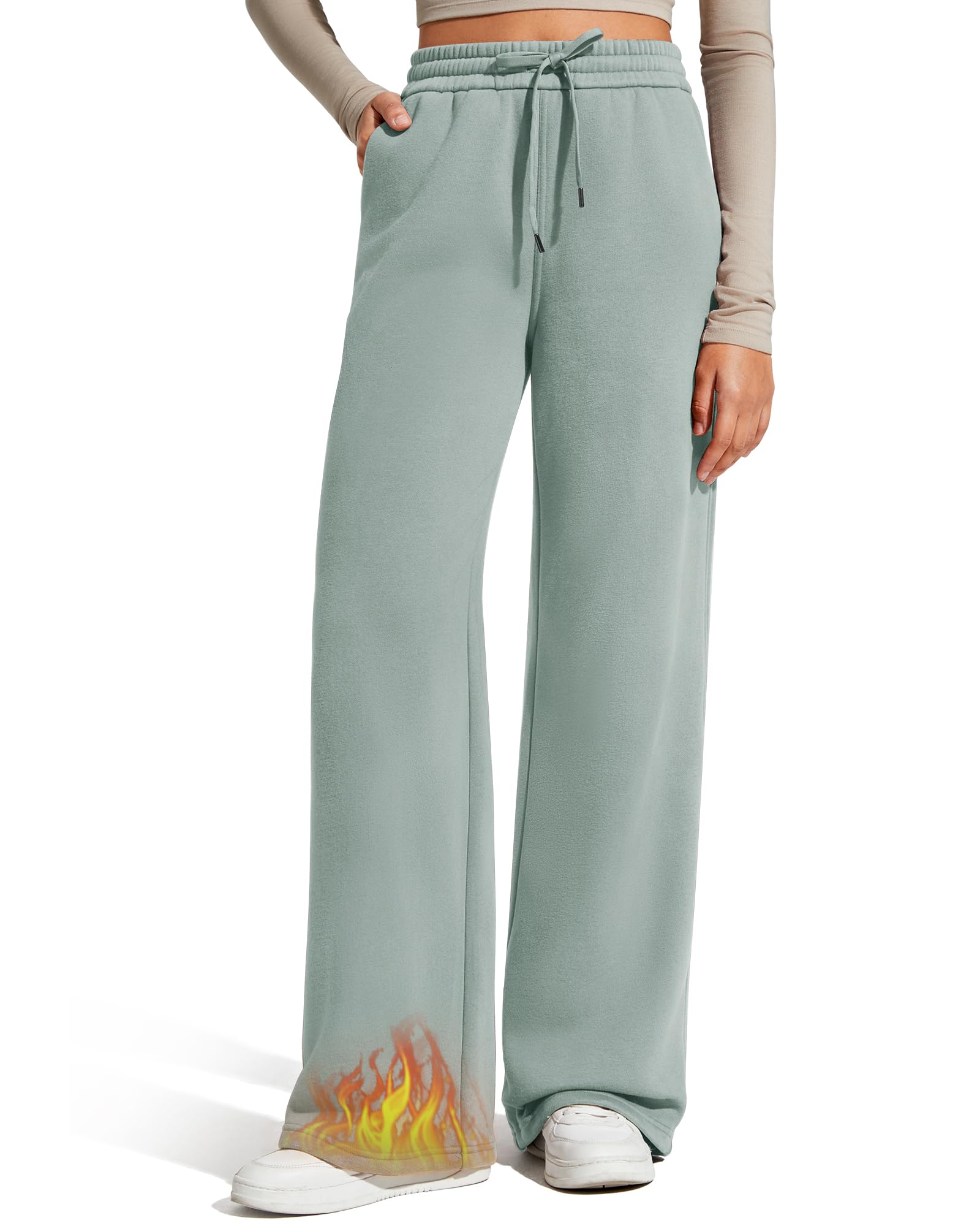 g4free Flurrylux Fleece Lined Sweatpants Women Cotton Thermal Warm Wide Leg Pants with Pockets-picture-42