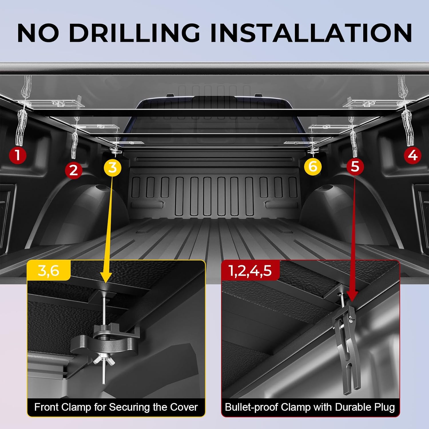 SKEXI FRP Hard Tri Fold Truck Bed Cover Fits for 2015-2025 F-150 6.5ft Bed (78.9") Heavy-Duty Lock Hard Folding Drill-Free Tonneau Cover Waterproof Fiberglass Design & Anti-Theft Security