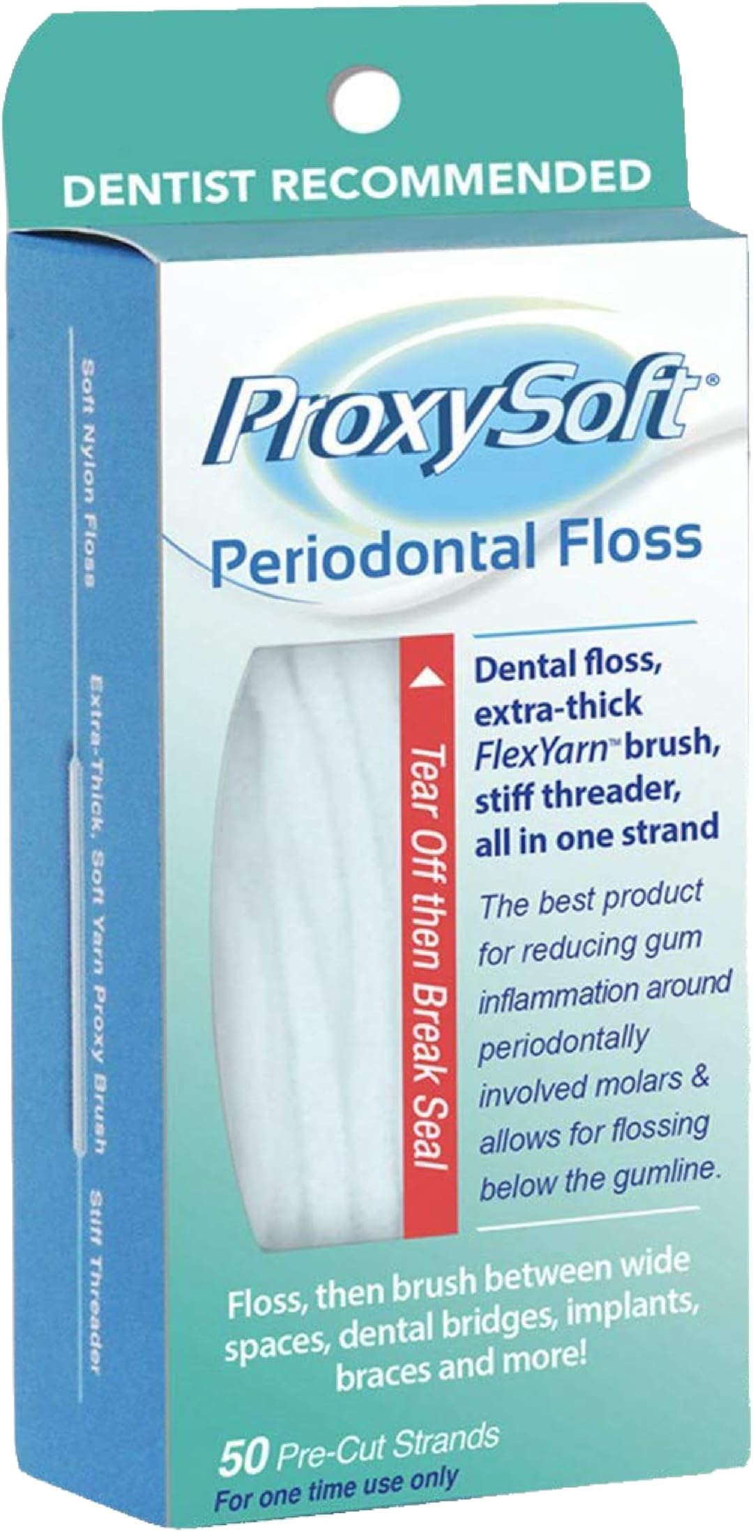 ProxySoft Periodontal Floss, 1 Pack - Dental Floss Threader, Braces Floss and Thick ProxyBrush for Daily Care of Periodontal Disease and Gum Health - Orthodontic Flossers for Braces and Teeth