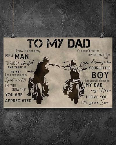 Miniatura 5 de Schian Póster de pared de motocicleta con texto en inglés "To My Dad", decoración de Navidad, regalo de hijo, padre e hijo, amantes del