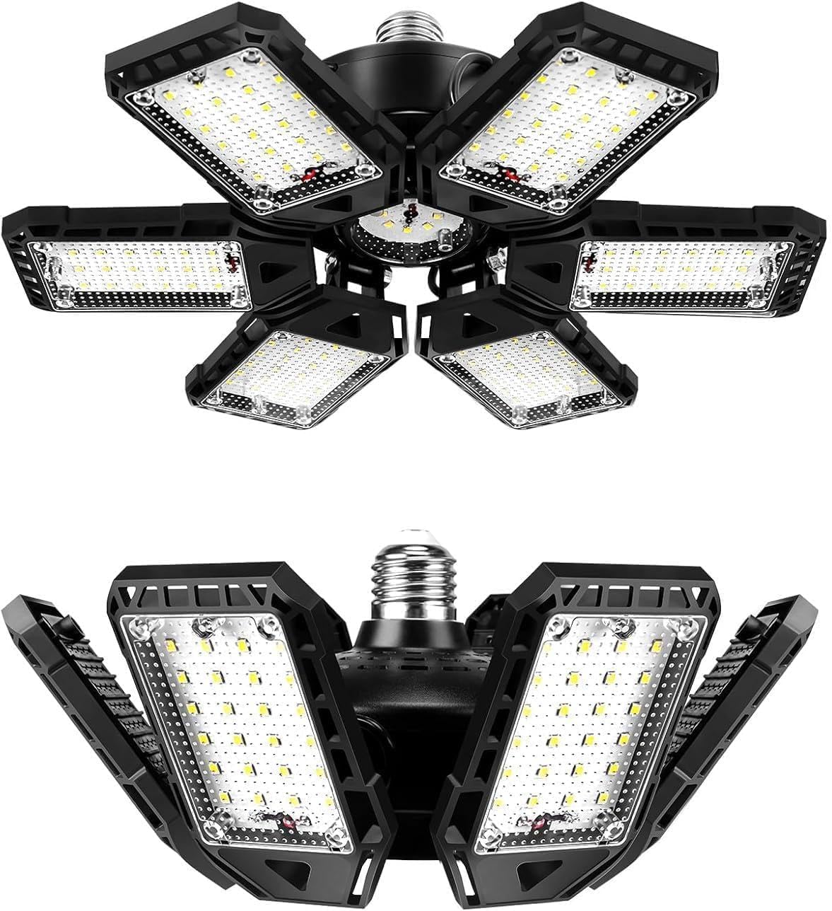 LED Garage Lights Bulb 2 Pack 180W 18000LM 6500K Led Shop Light with 6 plus 1 Deformable Panels Basement Barn Ceiling Lights E26 and E27