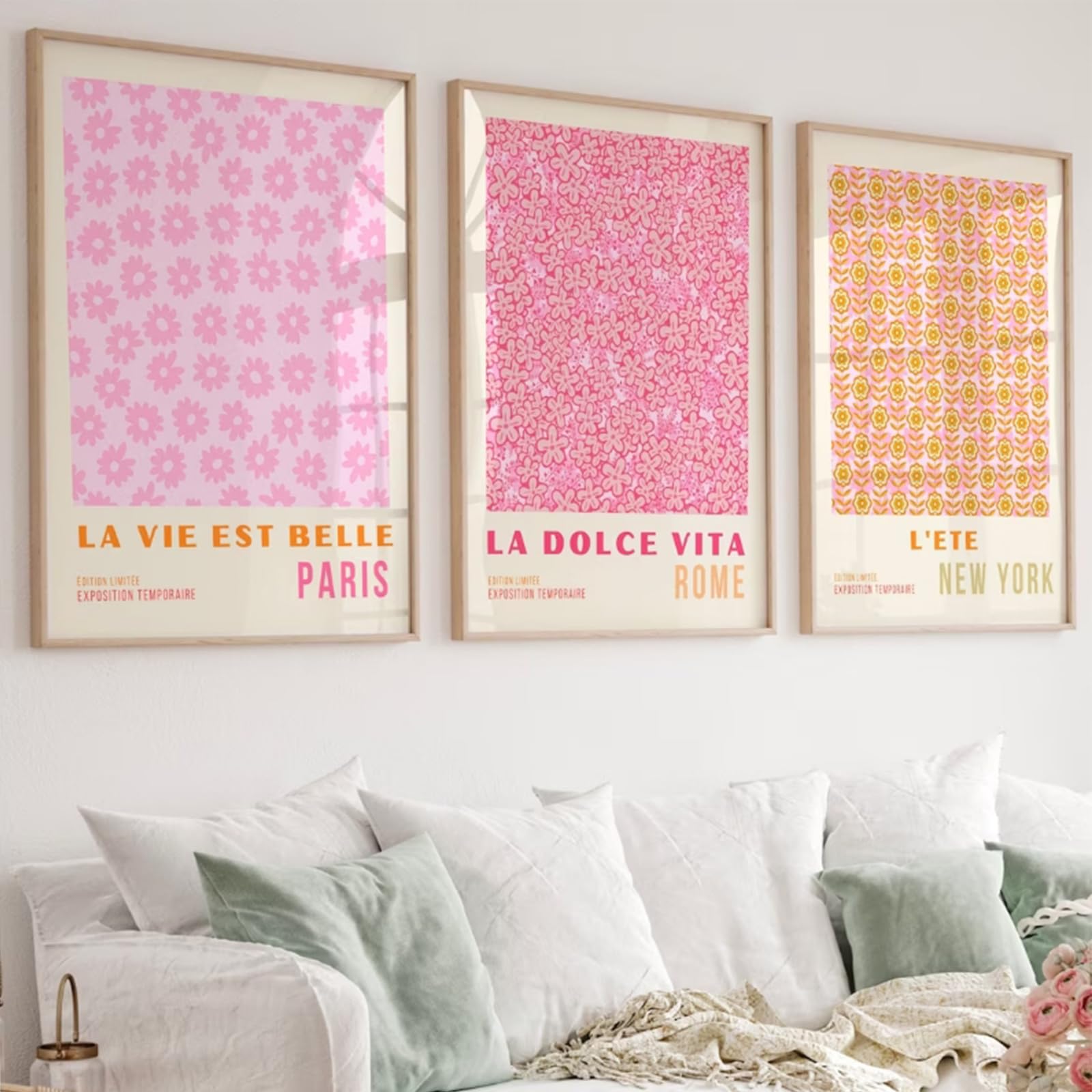 Pink Flower Market Wall Art Decor Aesthetic Abstract Canvas Floral Minimalist Wall Art Pictures Orange Floral Prints Artwork Botanical Flower Poster Colorful Painting 12x16 Inch Unframed set Of 3