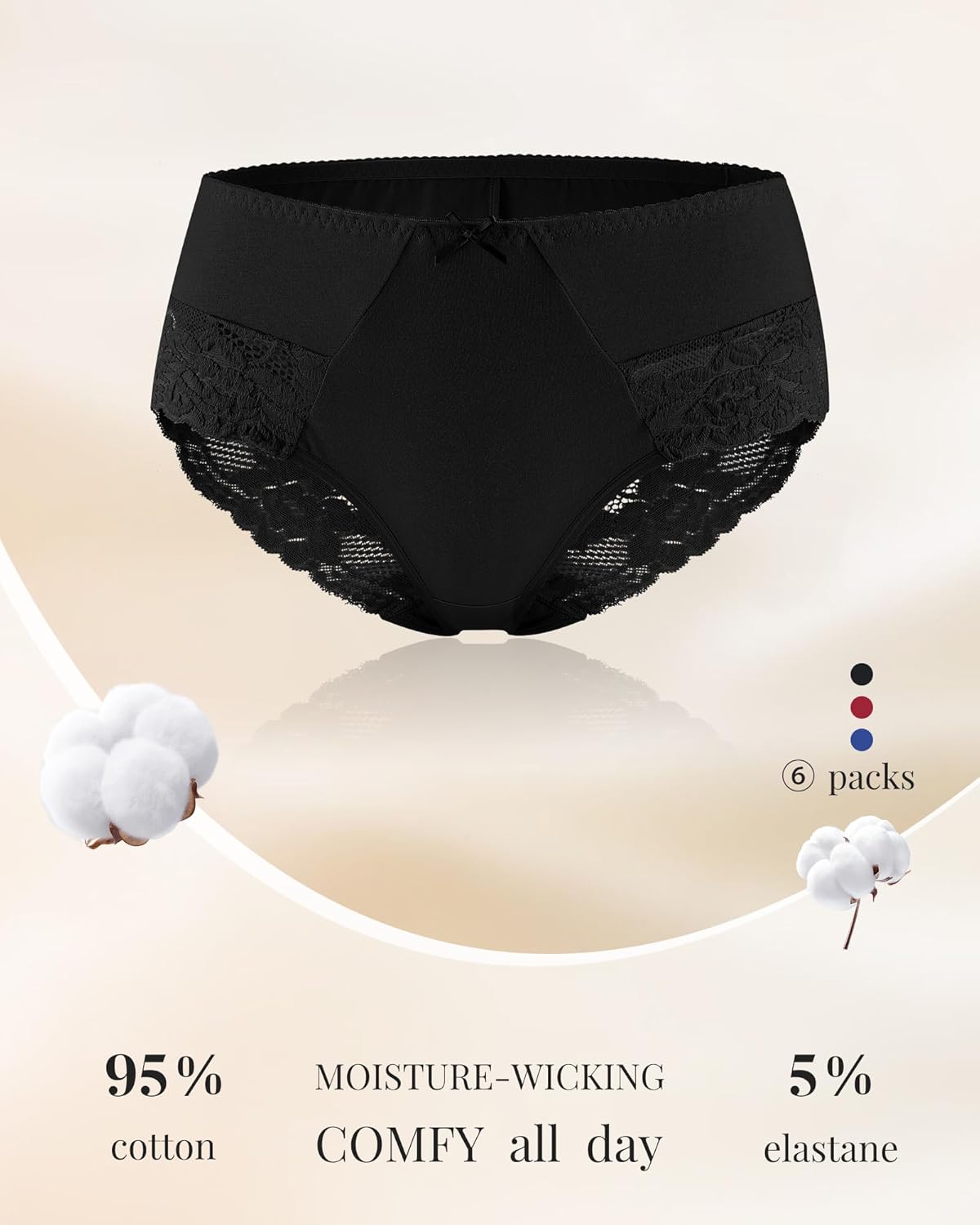 LEVAO Womens Underwear Cotton Bikini Panties Lace Stretch Cheeky Ladies Hipster Soft Briefs Multipack 6 Pack - Image 5