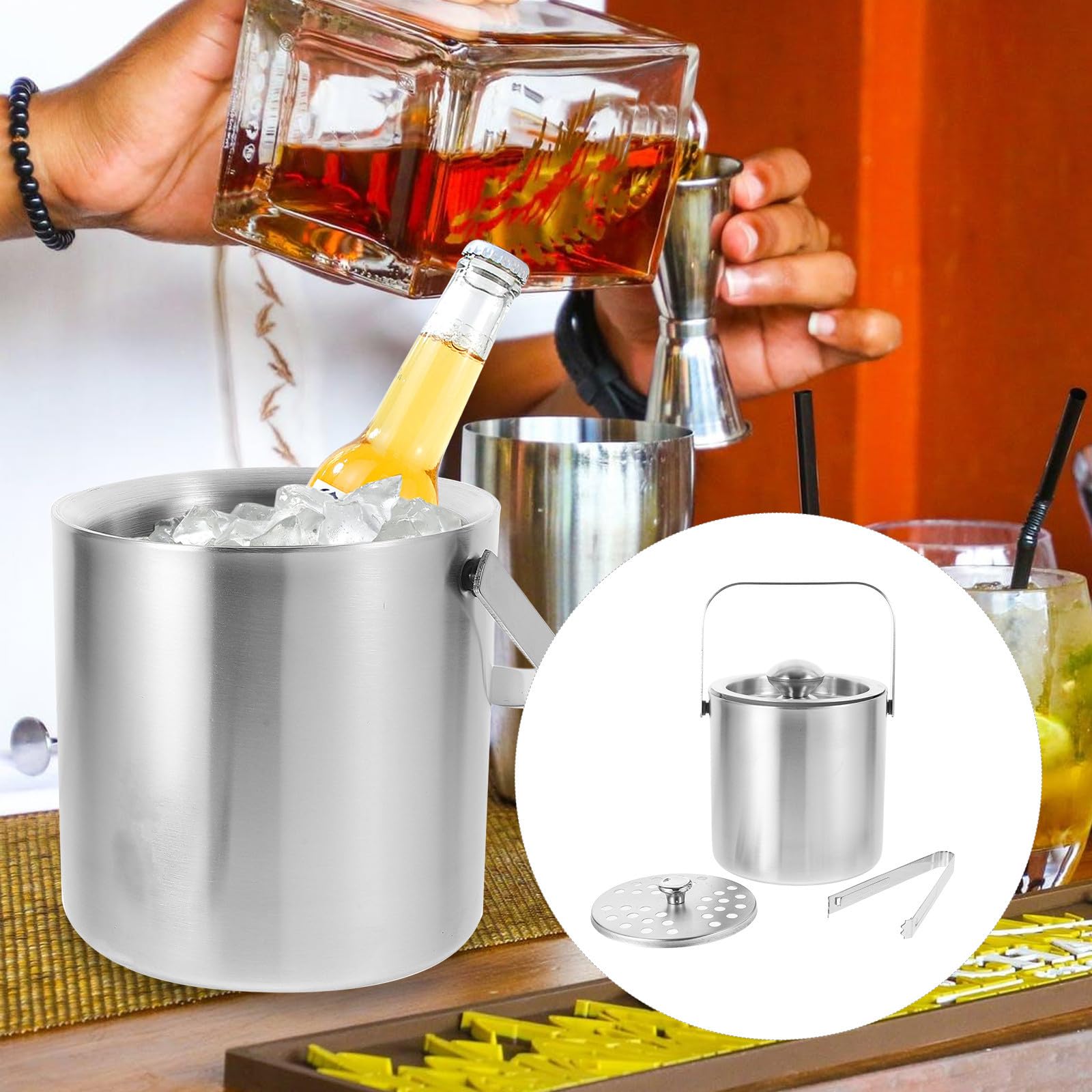 Zerodeko Cubo Asa Inoxidable Hielo de Acero L Capa Doble 3 de 1