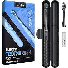7AM2M Sonic Travel Electric Toothbrush for Adults &amp; Kids, Travel Case&amp;2 Brush Heads, Battery Powered Sonic Toothbrush, Compact Design for Daily/Travel Use-Black