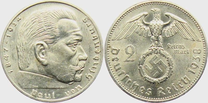 1936-1939 (año aleatorio) Plata Alemania Nazi Alemán 2 Reichsmark Moneda Vendedora Circulada