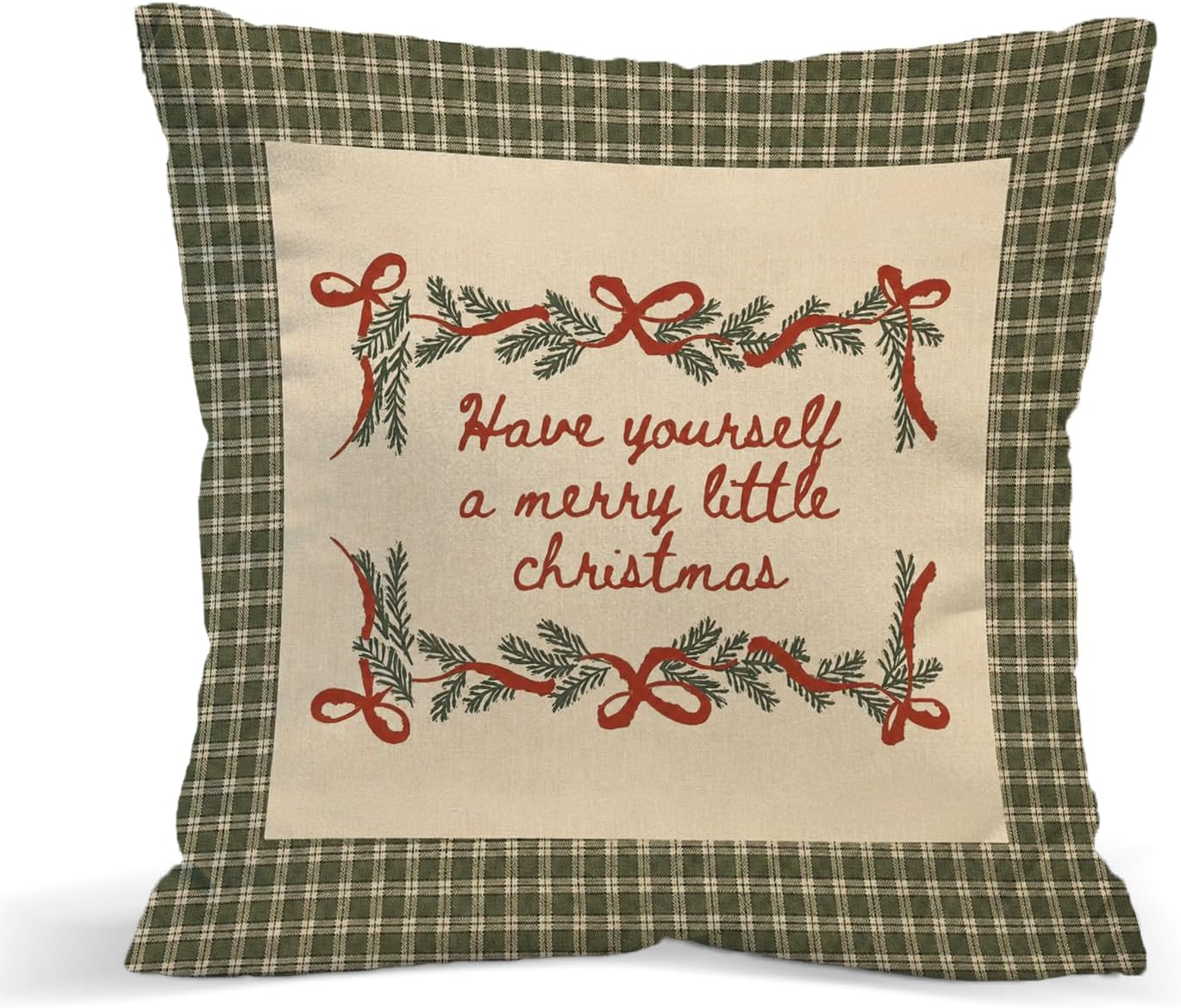 Vintage Christmas Pillow Cover 18x18 Inch, Plaid Holiday Throw Pillow, Traditional Festive Decor for Couch Sofa Bed Bedroom Living Room, for Family Friends