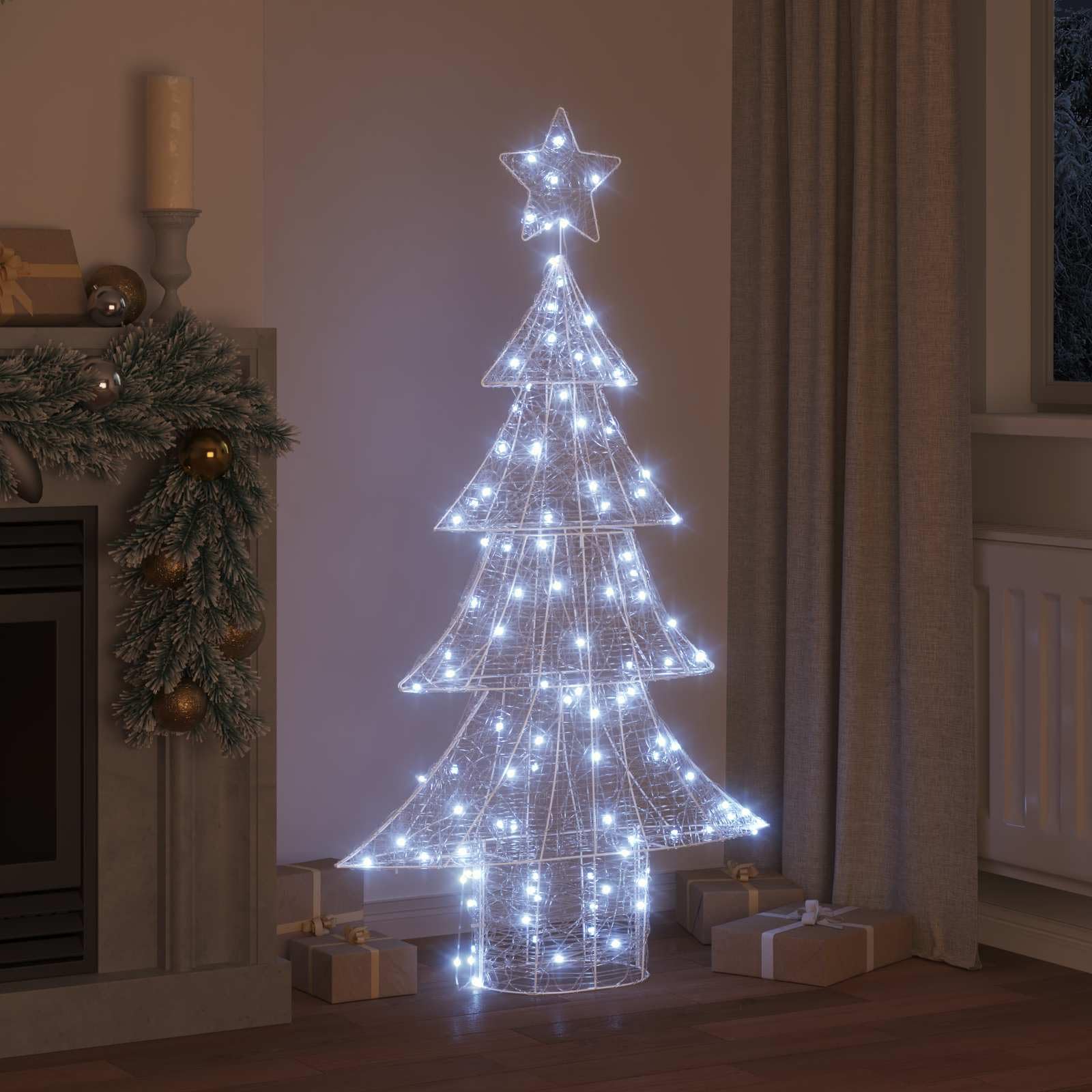 Choinka z akrylu z 160 diodami LED zimna biel 150 cm, ozdoba choinkowa, gwiazda, płatki śniegu, adwent, dekoracja salonu na święta i zimę