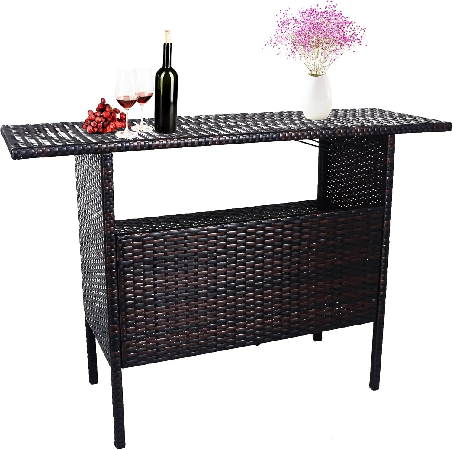 BalanceFrom Outdoor Patio Wicker Bar Counter Table Backyard Furniture with Shelves and Rails : Patio, Lawn & Garden