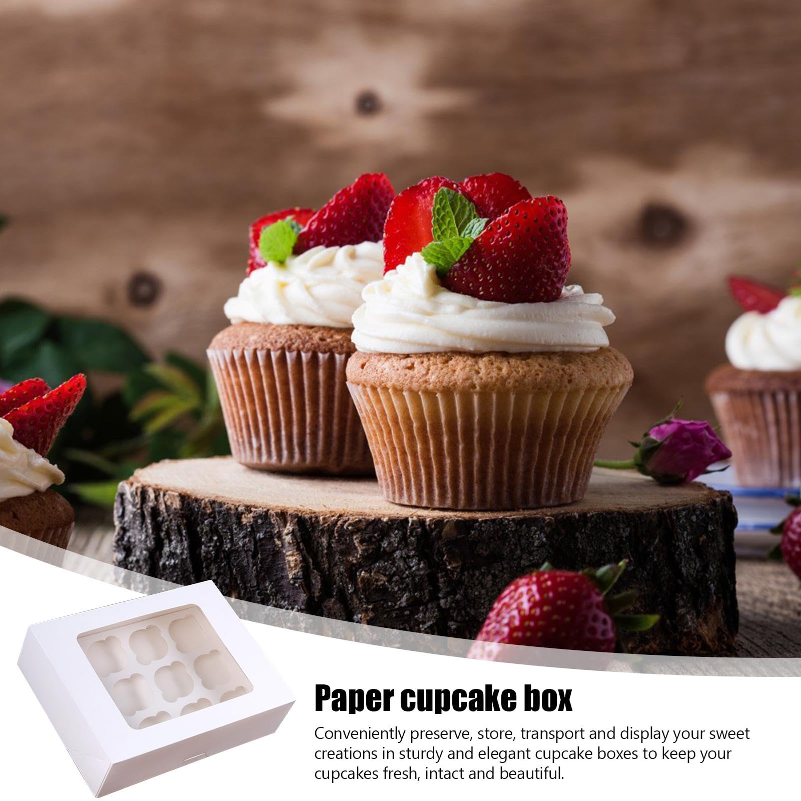 Cajas para cupcakes marrones,Cajas de pastelería para panadería | Cajas de pastelería de papel con ventana transparente para magdalenas, pasteles y galletas, 10 piezas