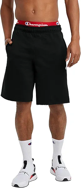 Champion Men's 9" Fleece Shorts, Standard Fit, Midweight, Available in Regular and Big & Tall, Black-C Patch Logo, Small