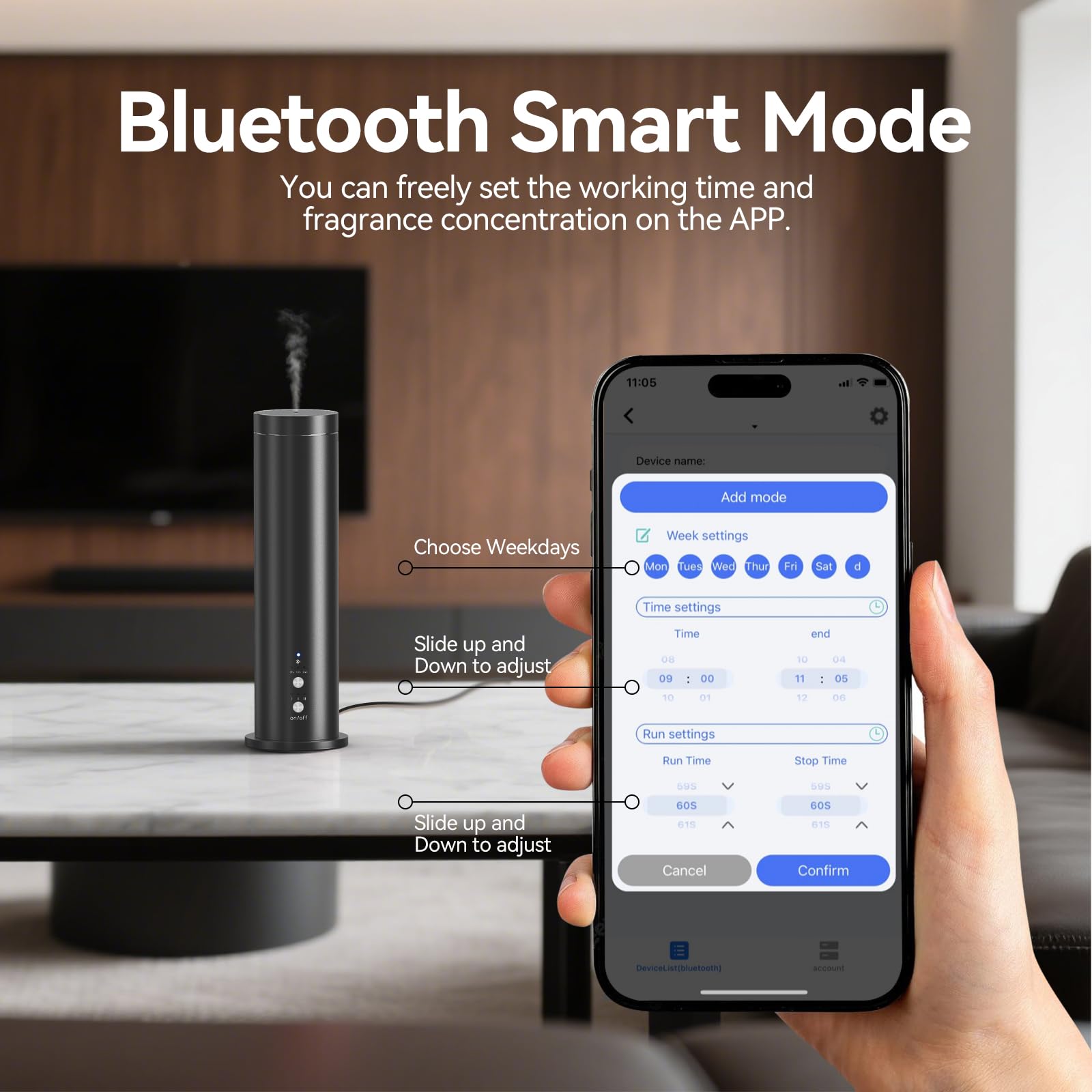 Difusor de aroma sin agua con Bluetooth, máquina difusora de aceites esenciales de 100 ml para el hogar, oficina, spa, difusor de fragancia de aromaterapia con 6 aceites esenciales incluidos, control