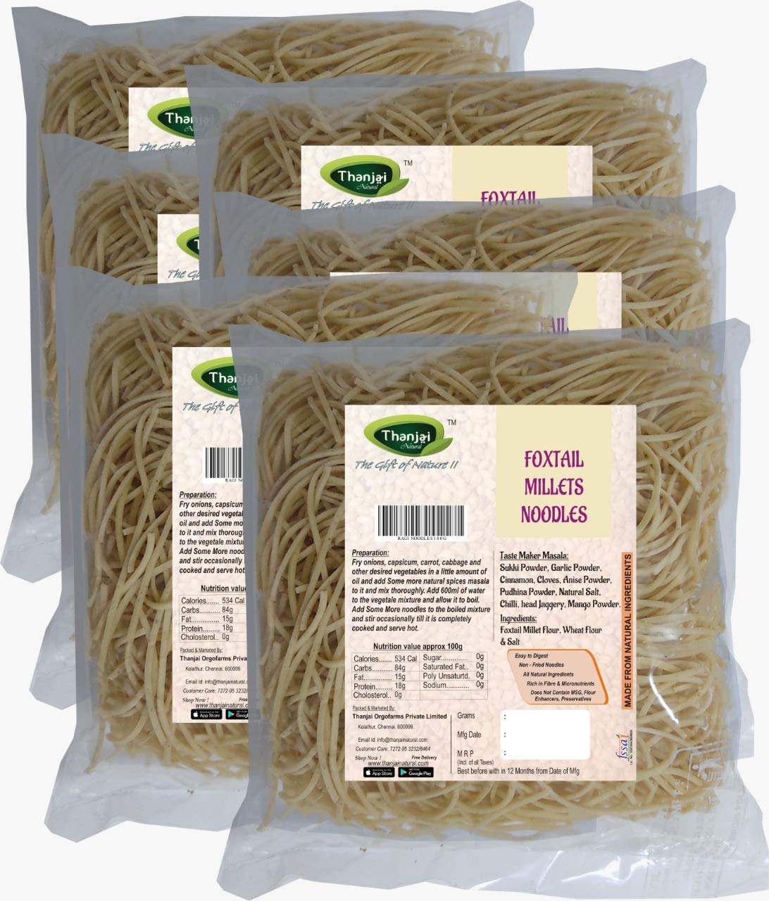 Thanjai Natural Foxtail Millet Noodles 180 Grams X 6 (1080 Grams) of Homemade Natural Millet Noodles( No Preservatives, No Chemicals, No Artificial Extract)-image-2