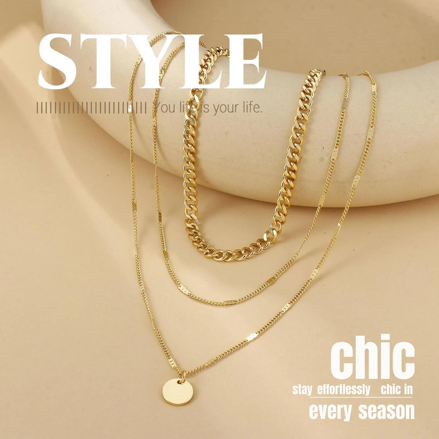 Gold Necklaces for Women,Boho Jewellery Set Adjustable 18K Layered Pendant Disc Coin Necklace, Fashion Versatile Stacked Choker Chain Jewelry for Women - Image 3