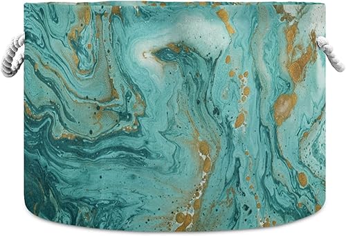 senya Cesta de almacenamiento grande de mármol dorado y turquesa verde azulado para juguetes, ropa, caja de almacenamiento de ropa sucia, bolsa