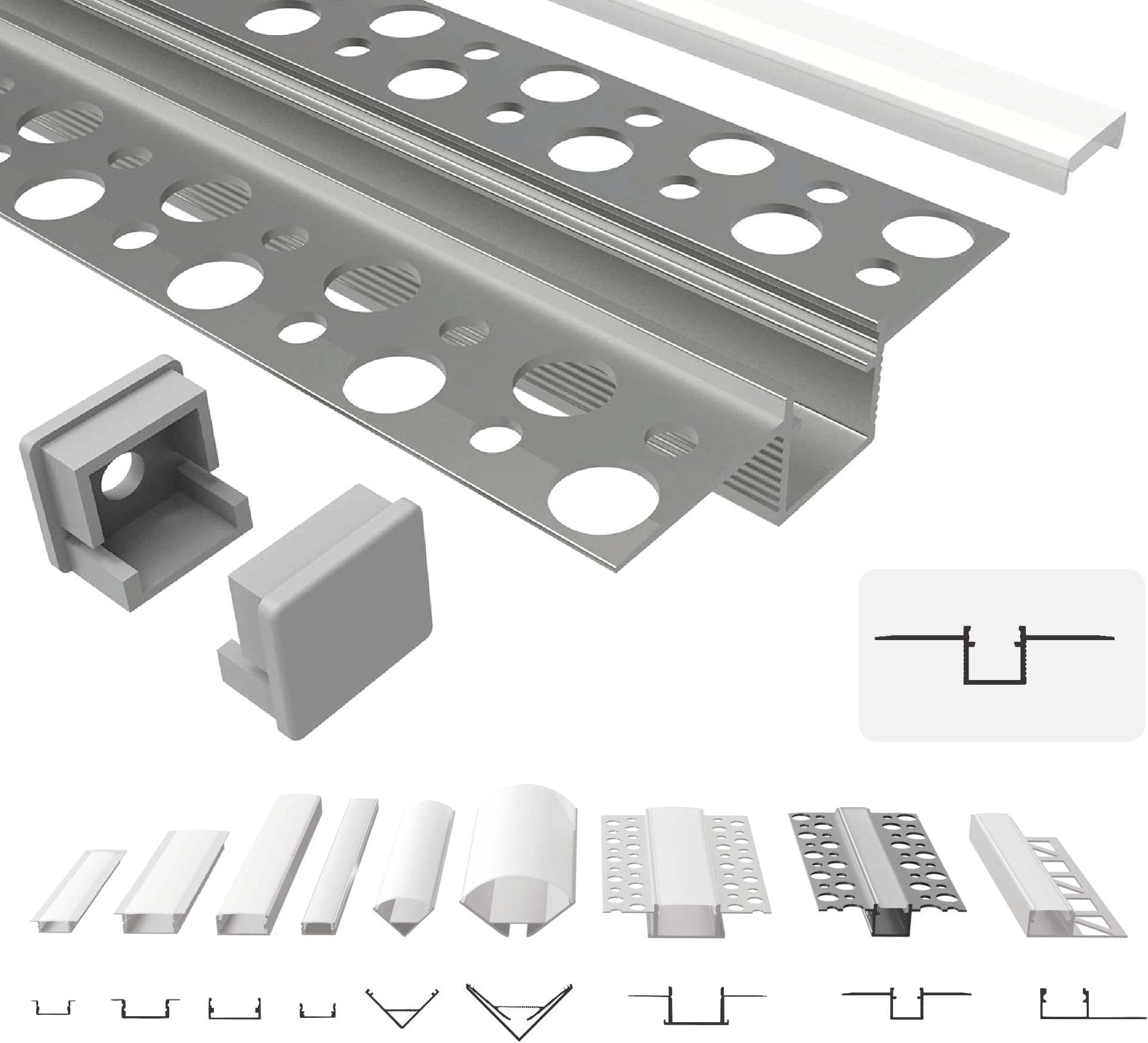 Alupona Kizar40 LED Plasterboard Profile, 1 x 2 m, Durable Aluminium