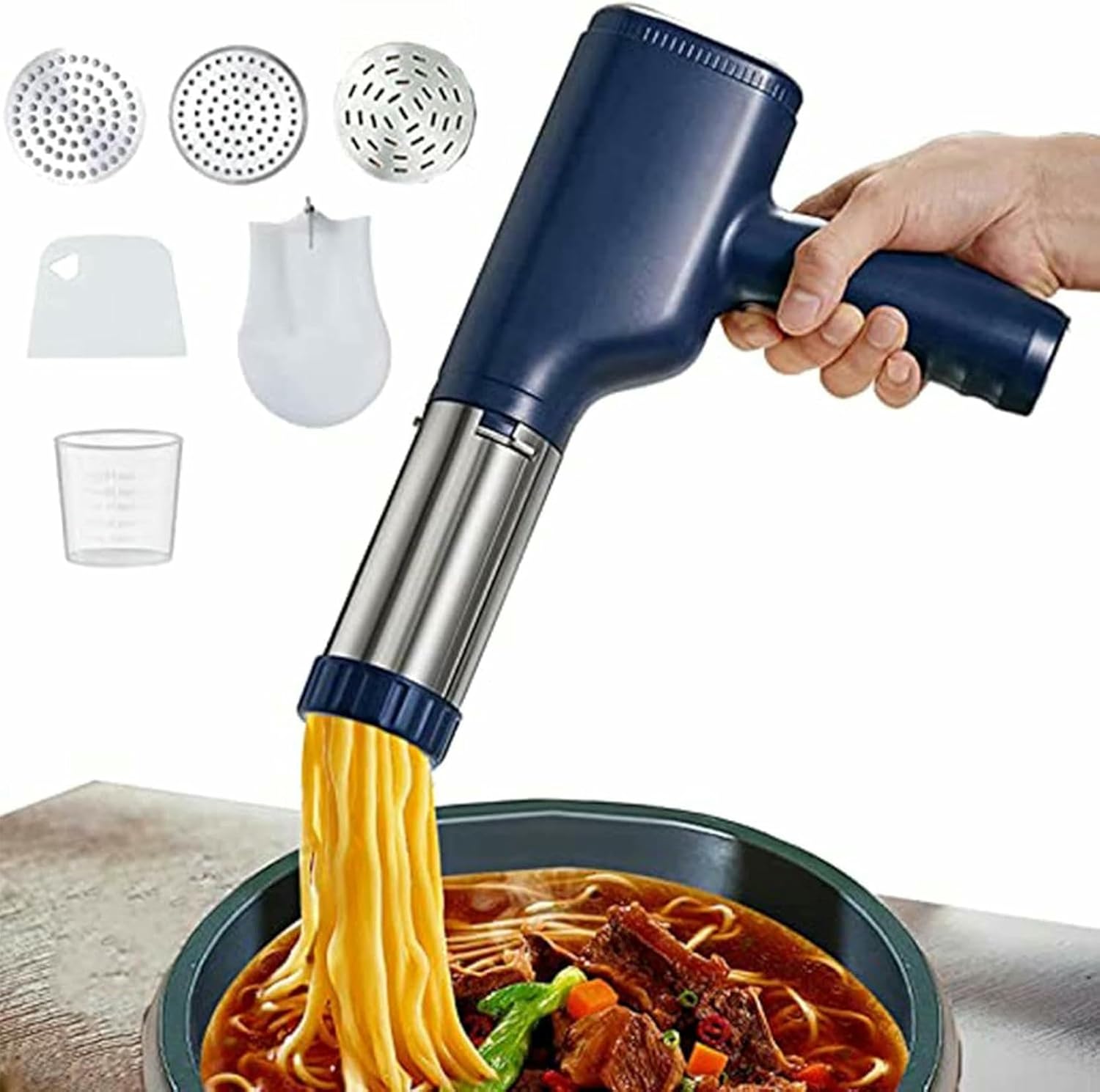 Portable Automatic Pasta Maker Machine Handheld Electric Pasta Noodle Maker Machine Electric Noodle Maker Send 3 Mold and Charger 30 Seconds to Come Out Quickly, Detachable Design
