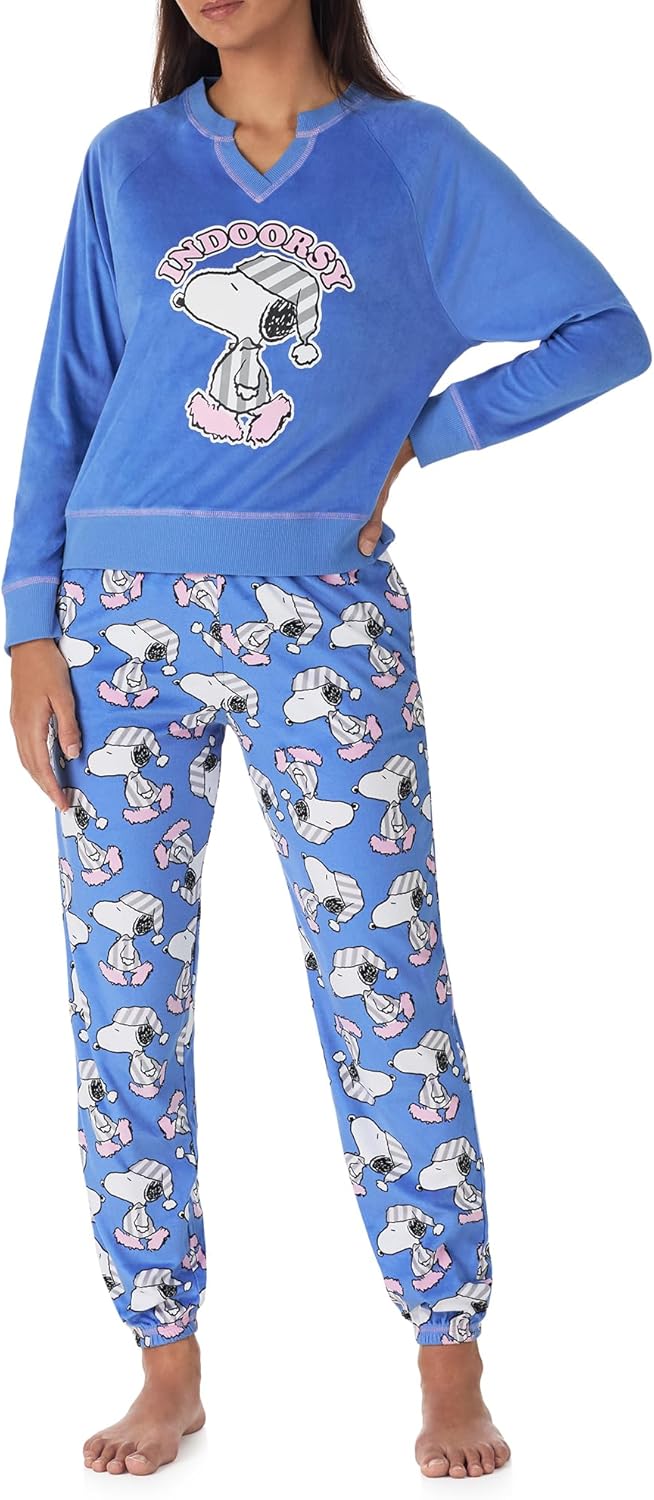 Richard Leeds International Womens Long Sleeve Pajama Top & Jogger Set - Hello Kitty | Pooh | Snoopy | Stitch - Soft PJs Set