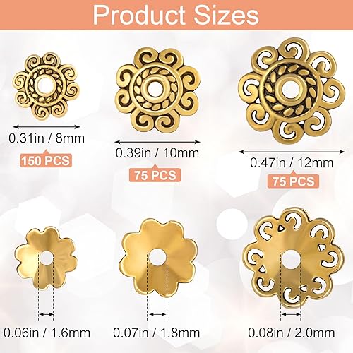 Miniatura 2 de PAGOW 300 cuentas espaciadoras de 0.315 in0.394 in0.472 in, cuentas de flores, tapas de cuentas de flores, San Valentín, cumpleaños, boda,