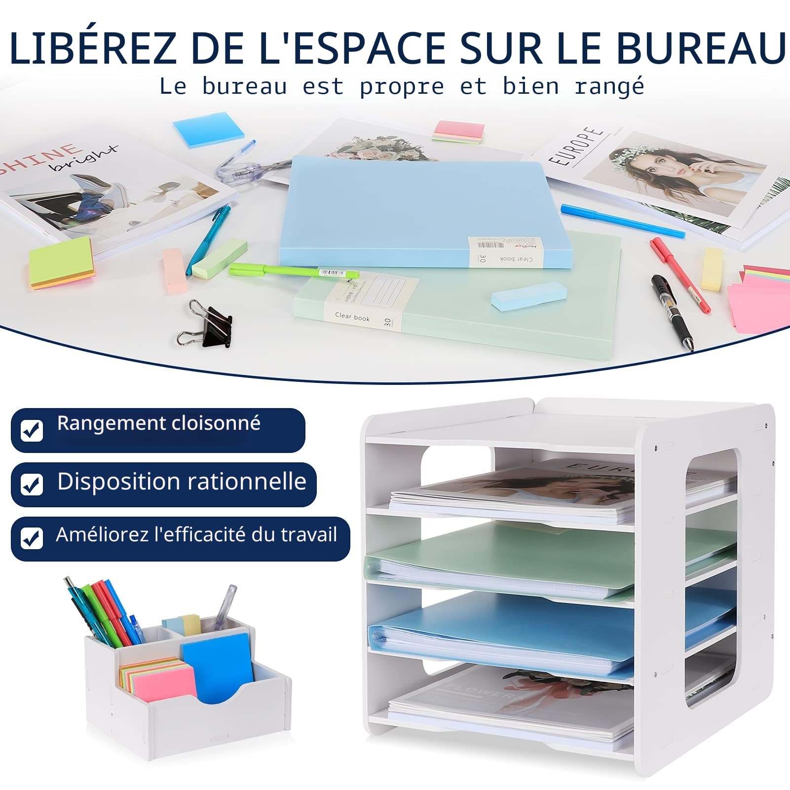 Bac à courrier Organisateur de Bureau Porte-Documents A4 5 Niveaux