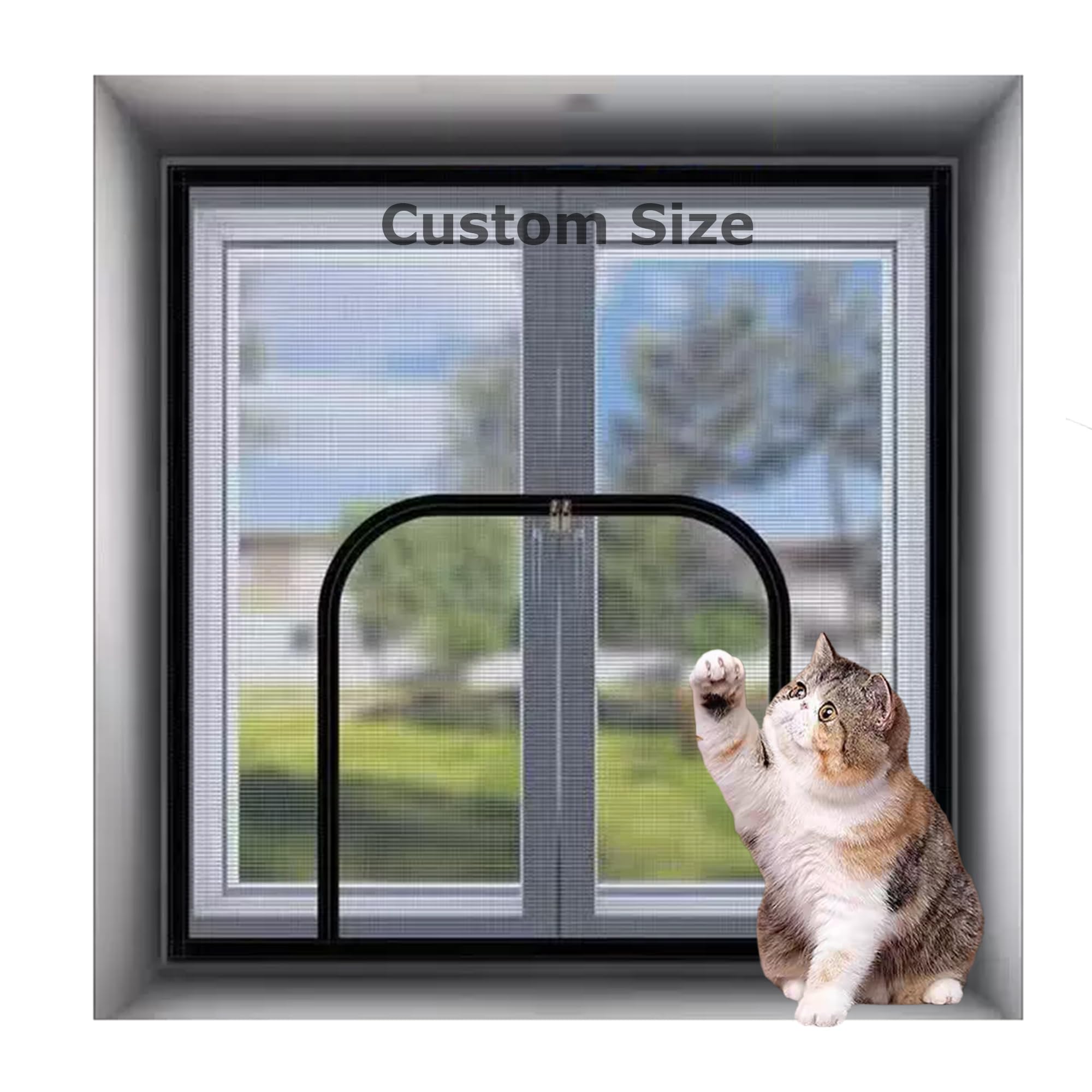 Xxiudee White/Black Custom Size Window Screen, Window Net With Zipper Opening, Self-Adhesive Fly Screens, Cat Safety Netting, Mosquito Mesh For Balcony, Bedroom, Living Room