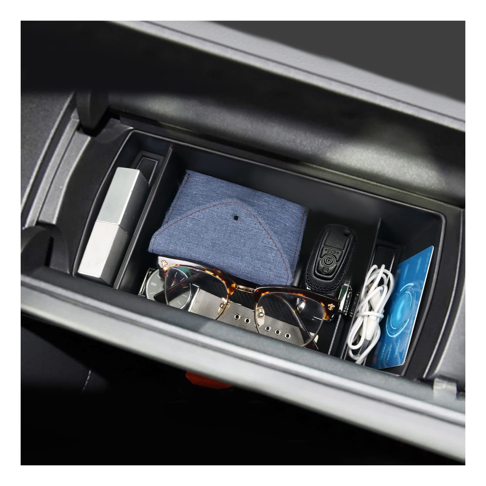 Boîte De Rangement Pour Accoudoir Peugeot 308 SW P5 (2021-2023) - Plateau Organisateur Avec Tapis Antidérapant - Noir - 2