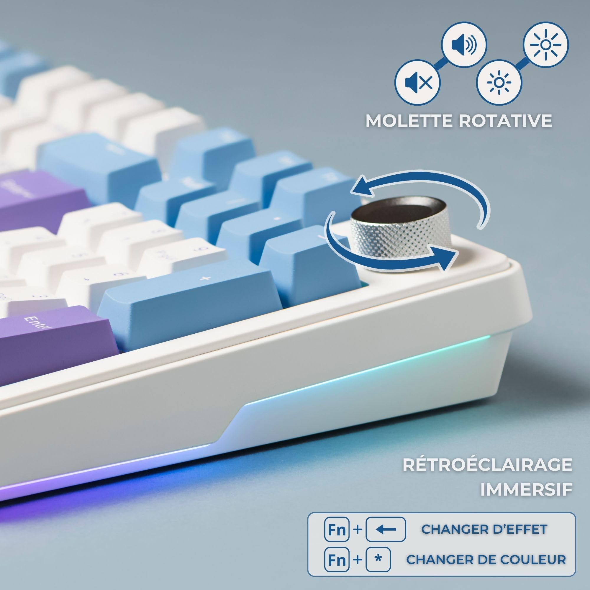 The G-Lab - KEYZ ELITE 400 WB - Bezprzewodowa Klawiatura Gamingowa - Układ AZERTY FR - Mechaniczna Klawiatura z Hot-Swappable Switches, 5-Layer Gasket, Tri-Mode 2.4G/BT/Kabel, RGB i Makra, Win/Mac