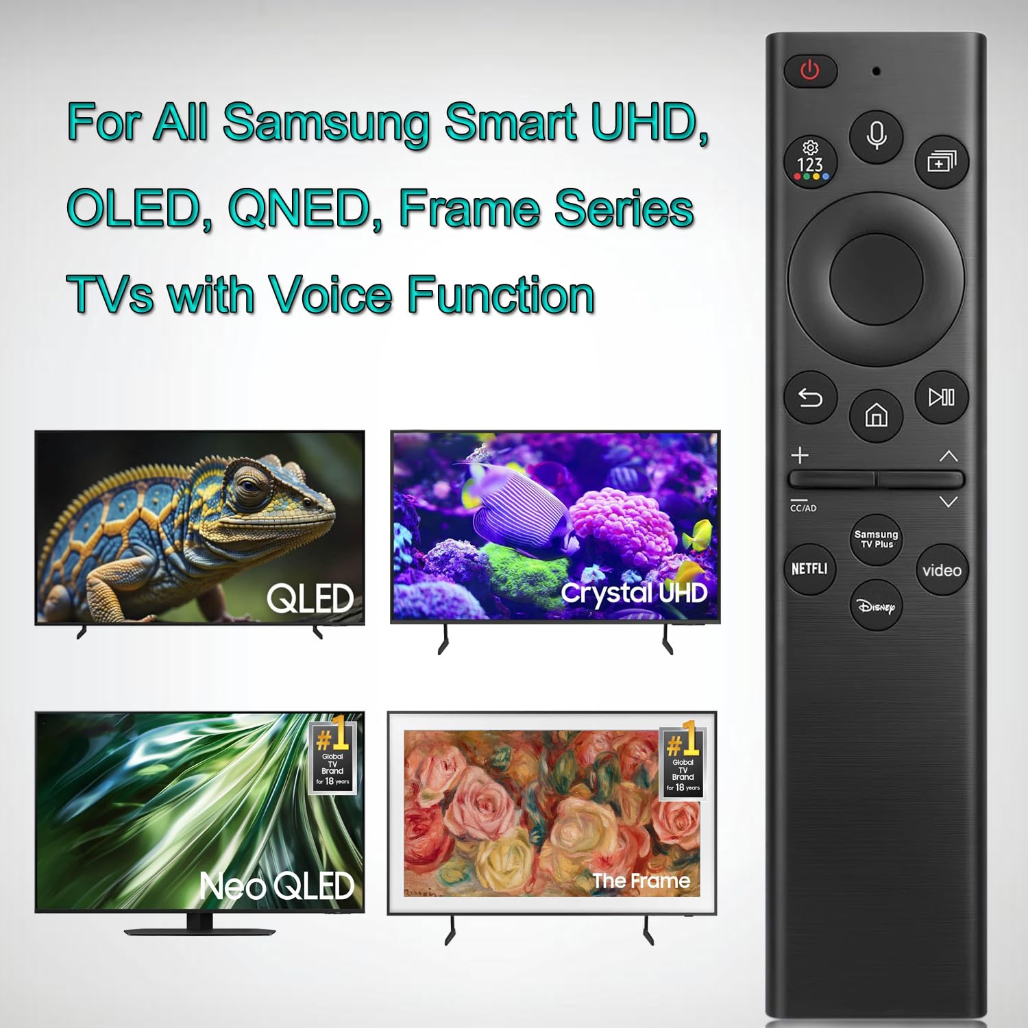 Telecomando per Samsung TV Remote Control,Compatibile con Tutti Samsung Smart UHD, OLED, QNED, Frame Series TVs con funzione vocale