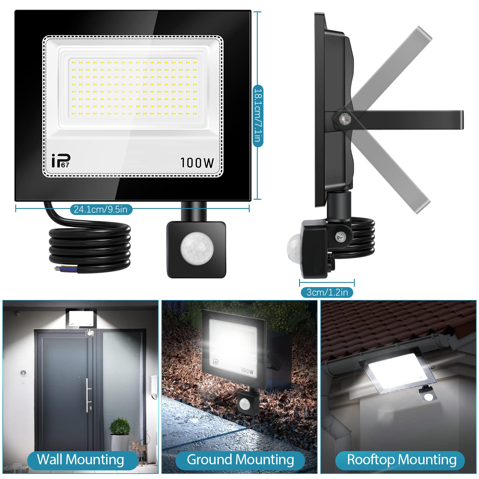 LED Strahler mit Bewegungsmelder Außen 100W 2 Stück