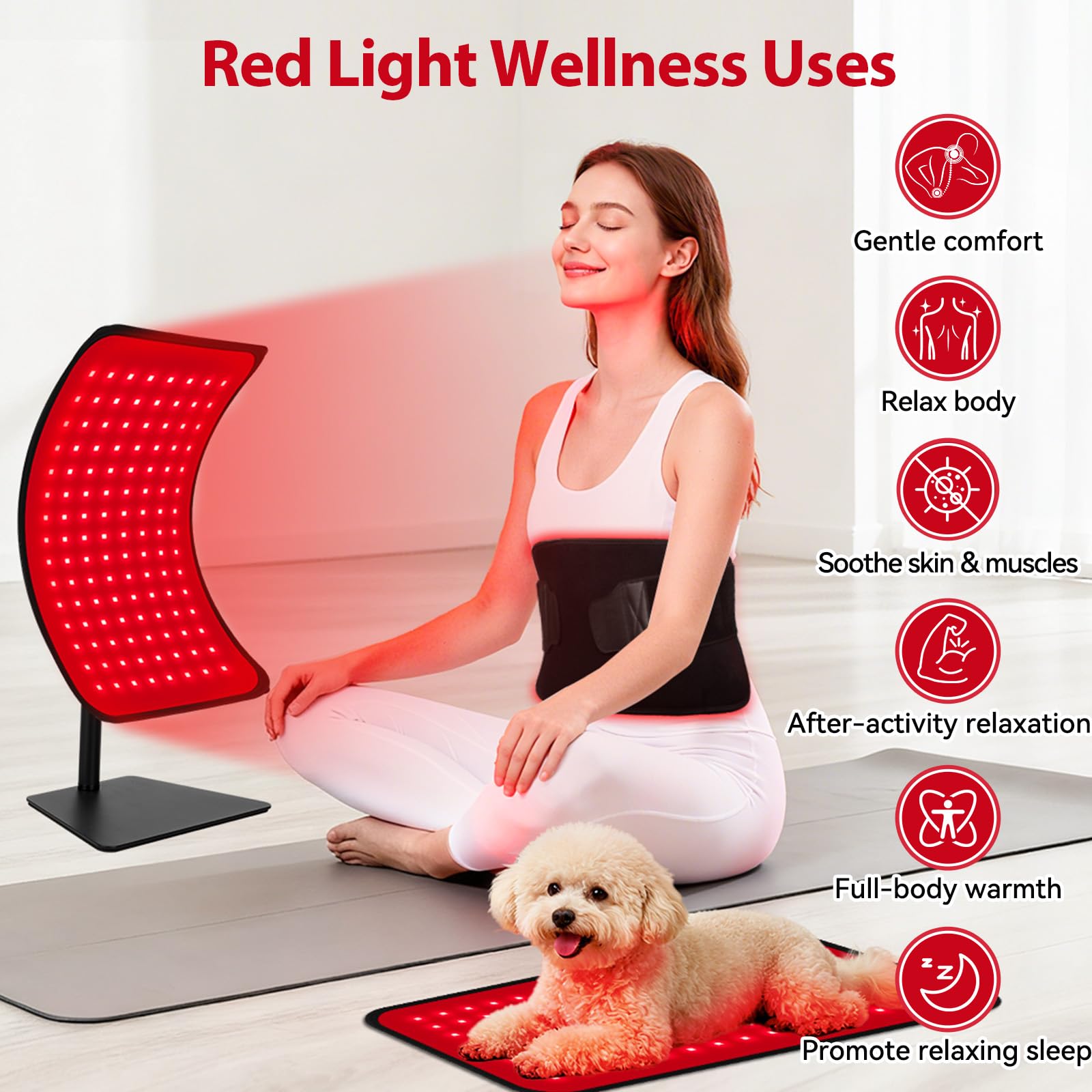Red Light Therapy for Face Body, 2-in-1 Red Light Panel Device with Belt, 660nm & 850nm Near Infrared Light Therapy Lamp with Remote Control, 5 Adjustable Brightness & Timer for Skin Care, Relaxation
