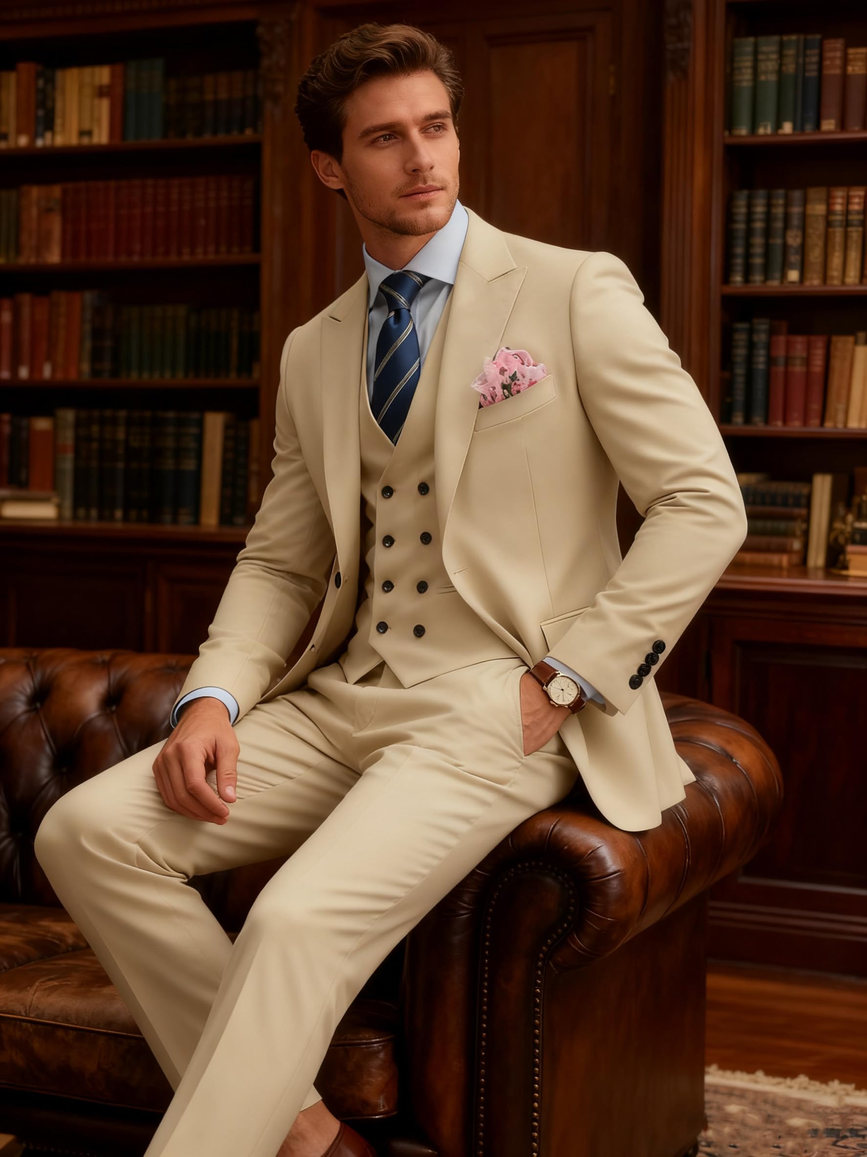 Costume 3 pièces pour homme coupe ajustée double boutonnage classique mariage smoking