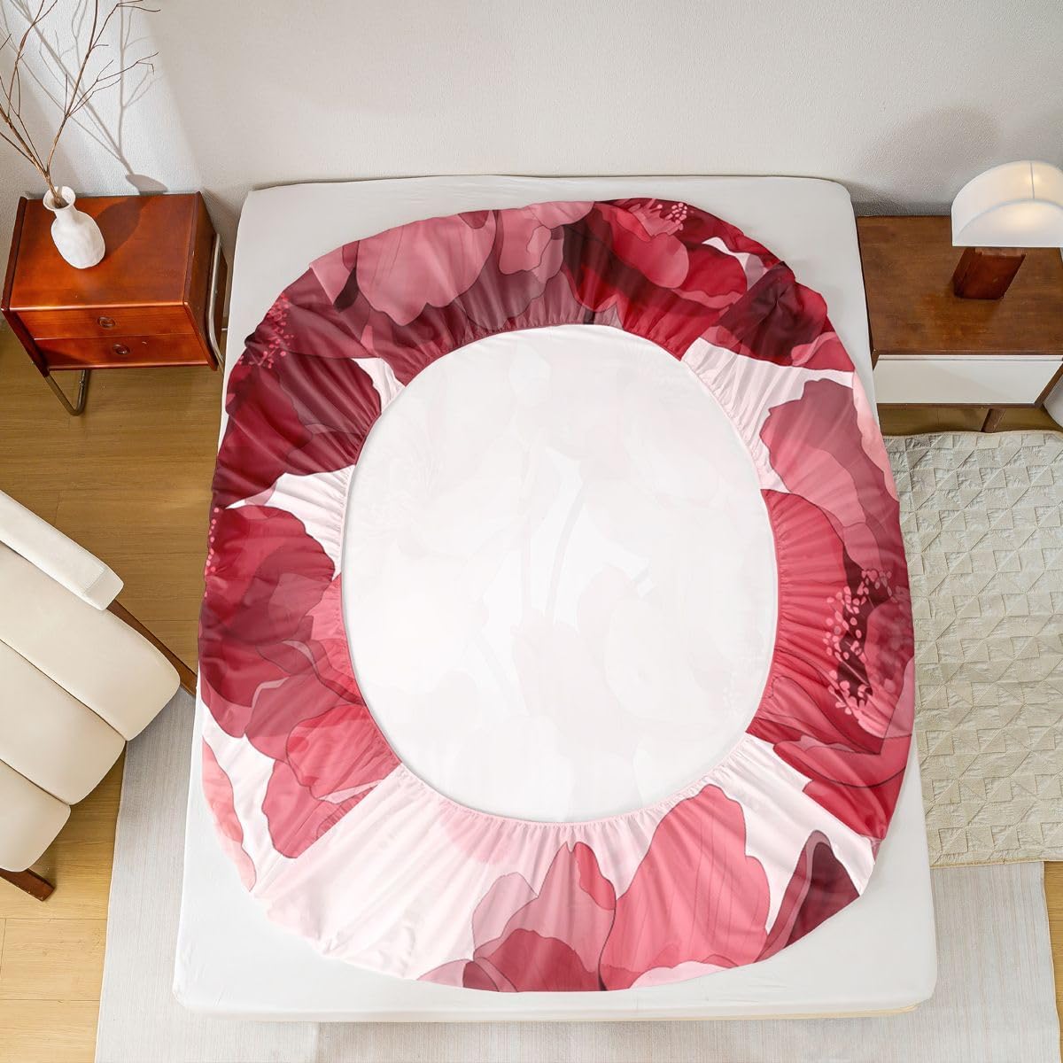 Erosebridal Red Pink Florals Sheet Set Full Vintage Bohemian Floral Bed Sheets Watercolor Blooms Rose Flowers Bedding for Kids Girls Teens Adults Poppy Artistic Botanical Bed Sheets Set 4 Piece image 4