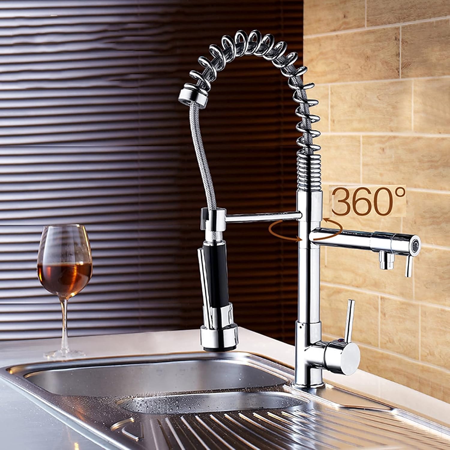 Kitchen Tap Brass Kitchen Faucet 2 Modes Kitchen Sink Mixer Type Kitchen Mixer Tap Can Rotate 360°Sink Taps(Chrome)