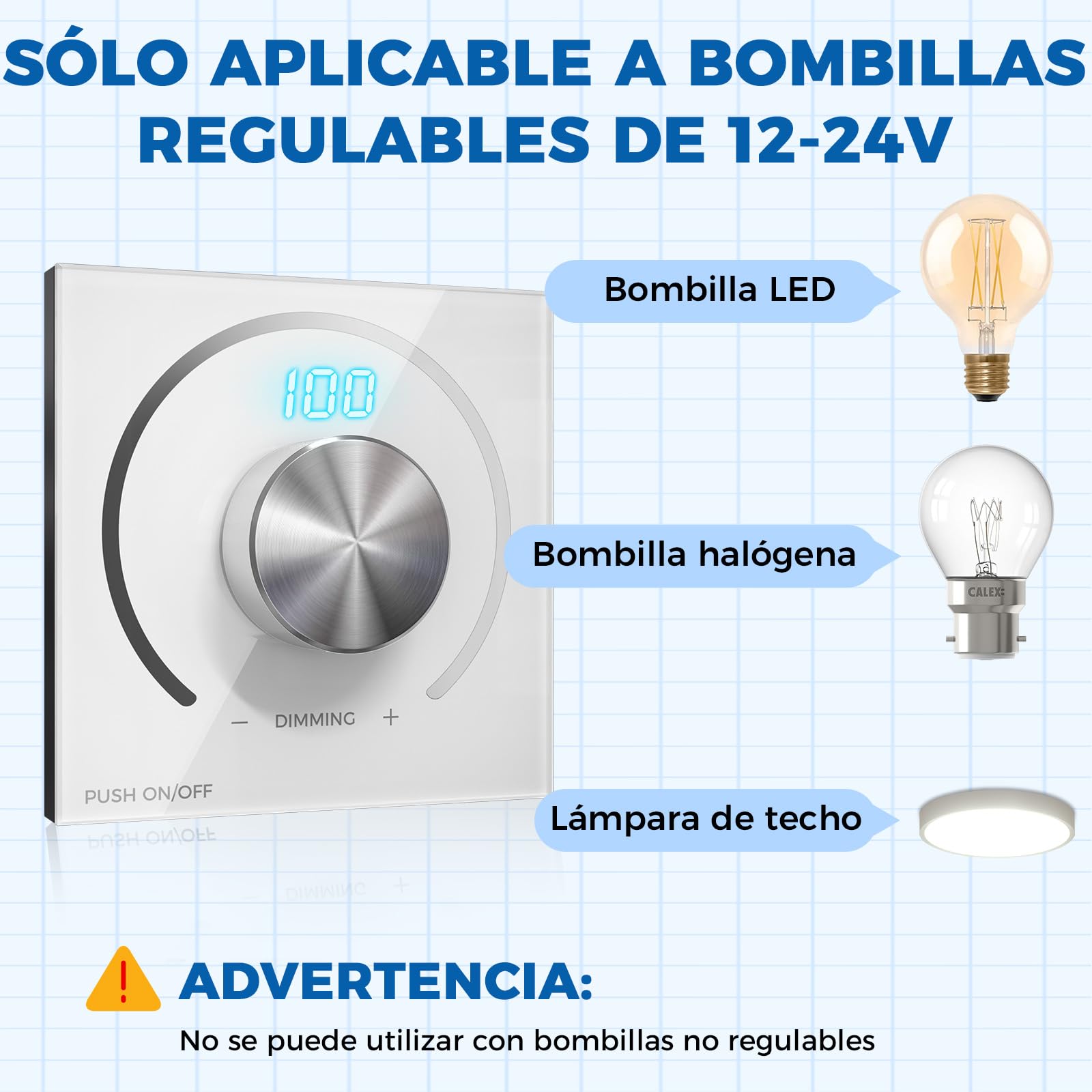 Reguladores de Intensidad DC 12-24V PWM con Pantalla Digital, Atenuador Dimmer LED para Caravanas, Barcos y Bombillas LED Regulables