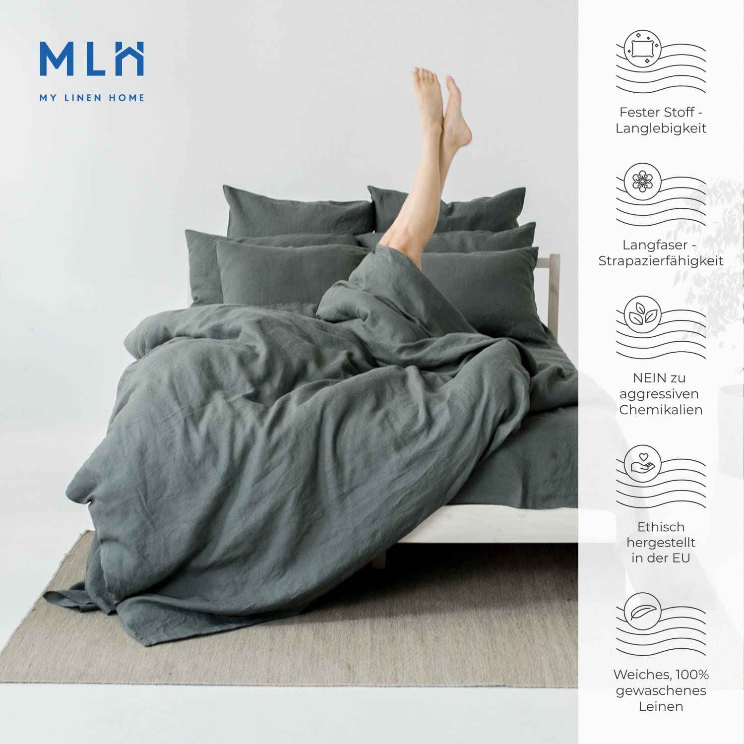My Linen Home | 100% Stonewashed Leinen Bettwäsche Set | Doppelbett (240x220 cm) - 1 Deckenbezug | 2 Kissenbezüge (50x70 cm)