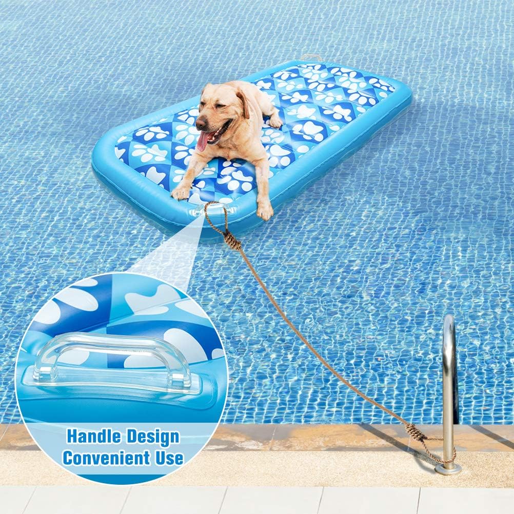 EXPAWLORER Inflatable Dog Pool Float - Large Ride On Pool Raft Toy for Pet, Summer Swiming Pool or Lake Water Games for Small to Large Dogs, Floating Raft with Cute Paw Design