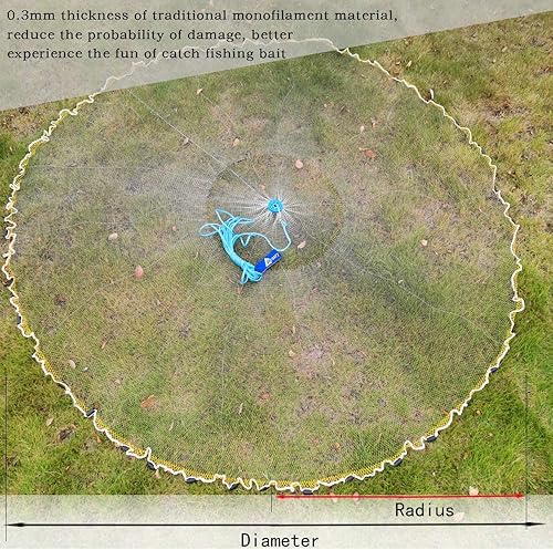 Vista 31 de Drasry Saltwater Fishing Cast Net for Bait 3/8 1/4 or 1/2 with Heavy Sinkers Fish Trap Throw Net. Size 3ft/4ft/5ft/6ft/7ft/8ft/9ft/10ft Radius