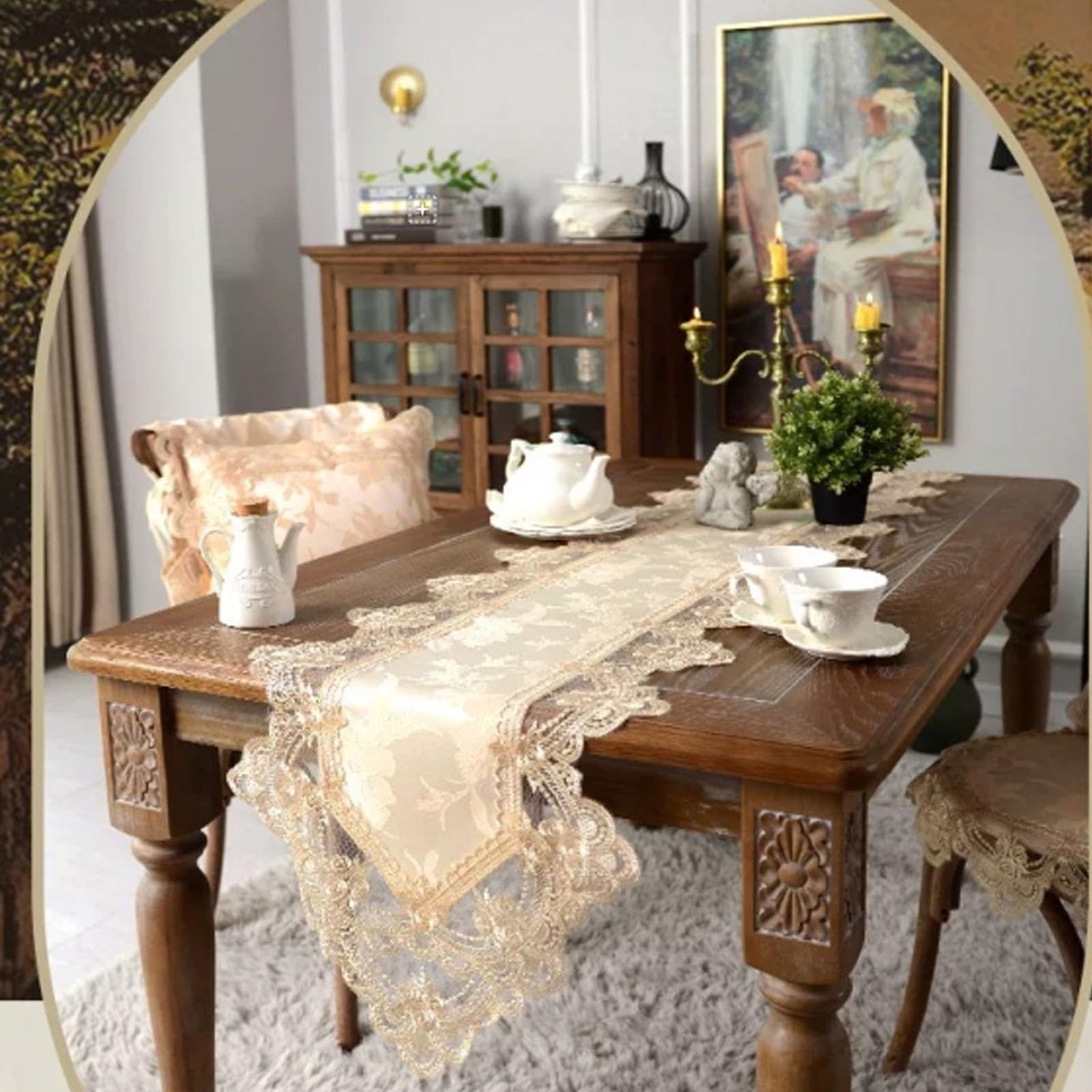 Retro Country Style Lace Table Runner,Floral Embroidery With Tassels,Decor Cloth For Wedding,Tea Party,Bed And Piano,Multi use Home Ornament(250cm/98.4in)