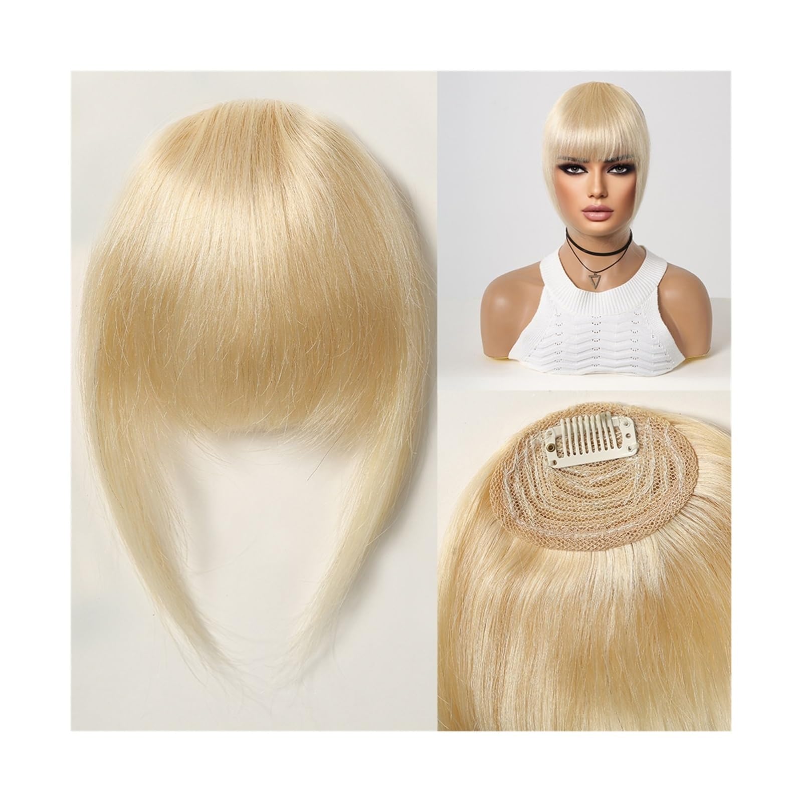 Frangia Clip Capelli Veri Frangia di capelli umani Posticci con frangia Taglio smussato Frangia d'aria naturale Clip sopra la testa nelle estensioni dei capelli Capelli Remy castani neri for le donne