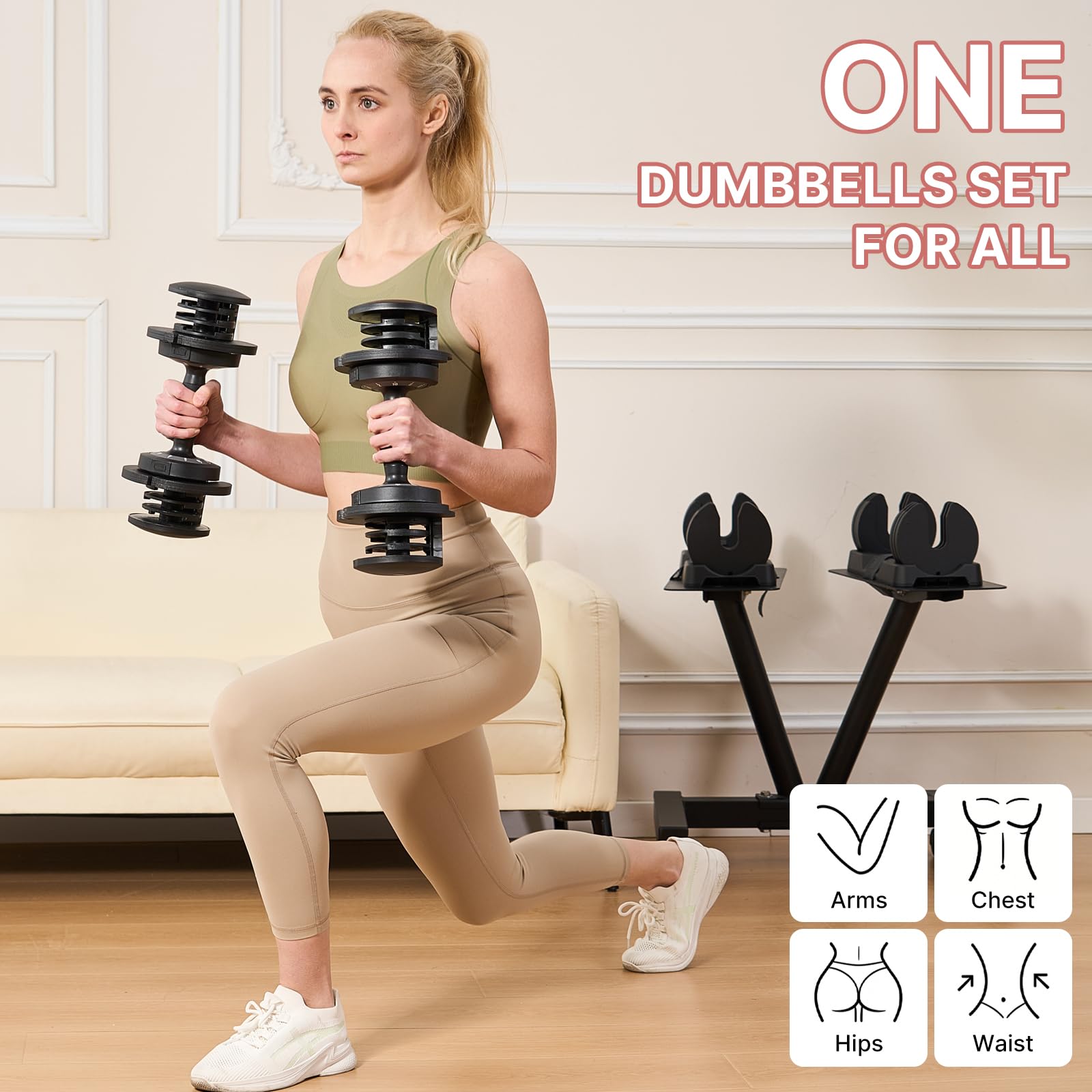 EnterSports Mancuernas ajustables de 10 kg/20 kg/40 kg, juego de mancuernas para ahorrar lugar, pesas con mango antideslizante, equipo de entrenamiento de fuerza para gimnasio en casa para culturismo
