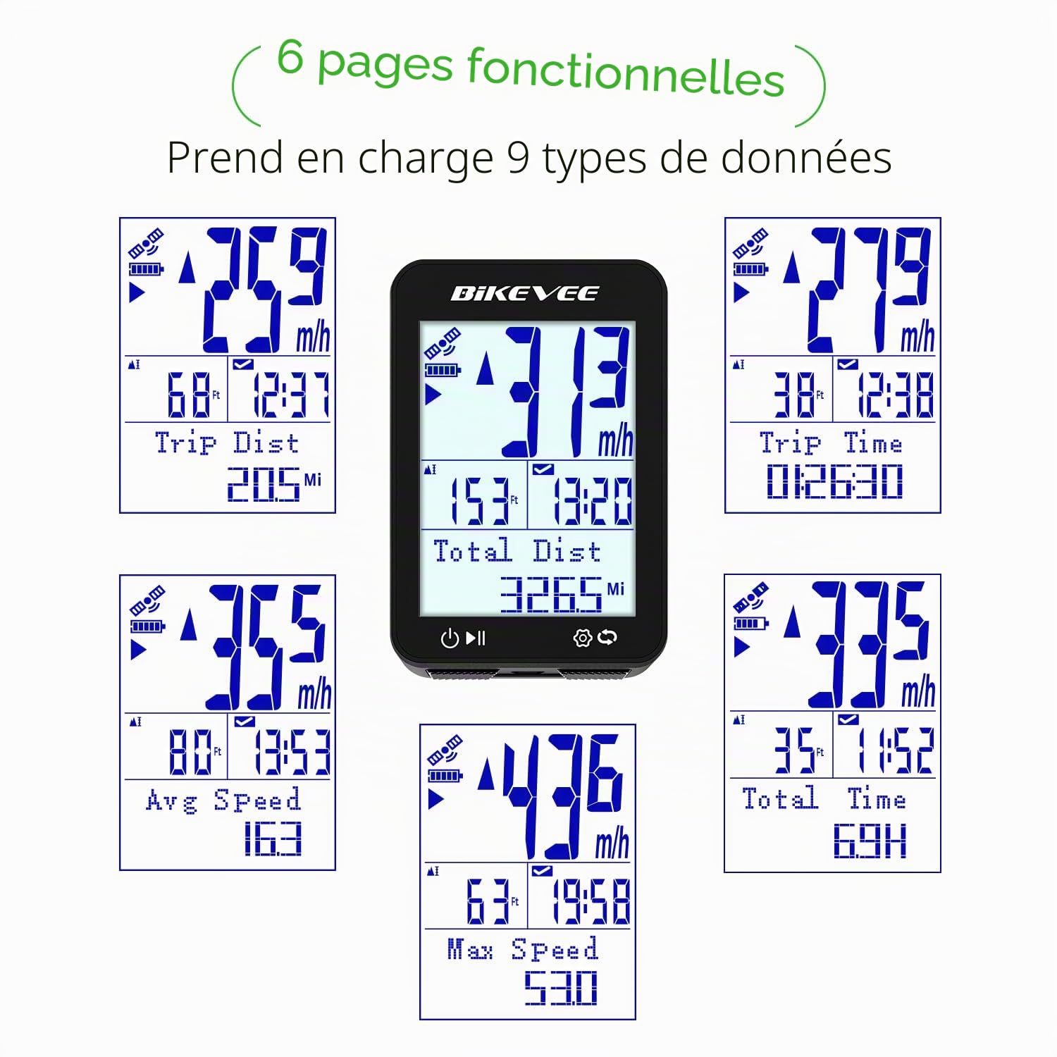 Compteur Vélo GPS sans Fil 9 Langues Étanche IPX7 Écran FSTN 2,4 Pouces Compteur VTT Vitesse Distance Altitude Autonomie 28H