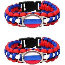 2 Pcs Russian Flag Handmade Braided Rope Bracelet, Multi-Layered Cross-Wound Flag Bracelet, Sports Event Cheer Patriots Day National Day Accessories Accessories